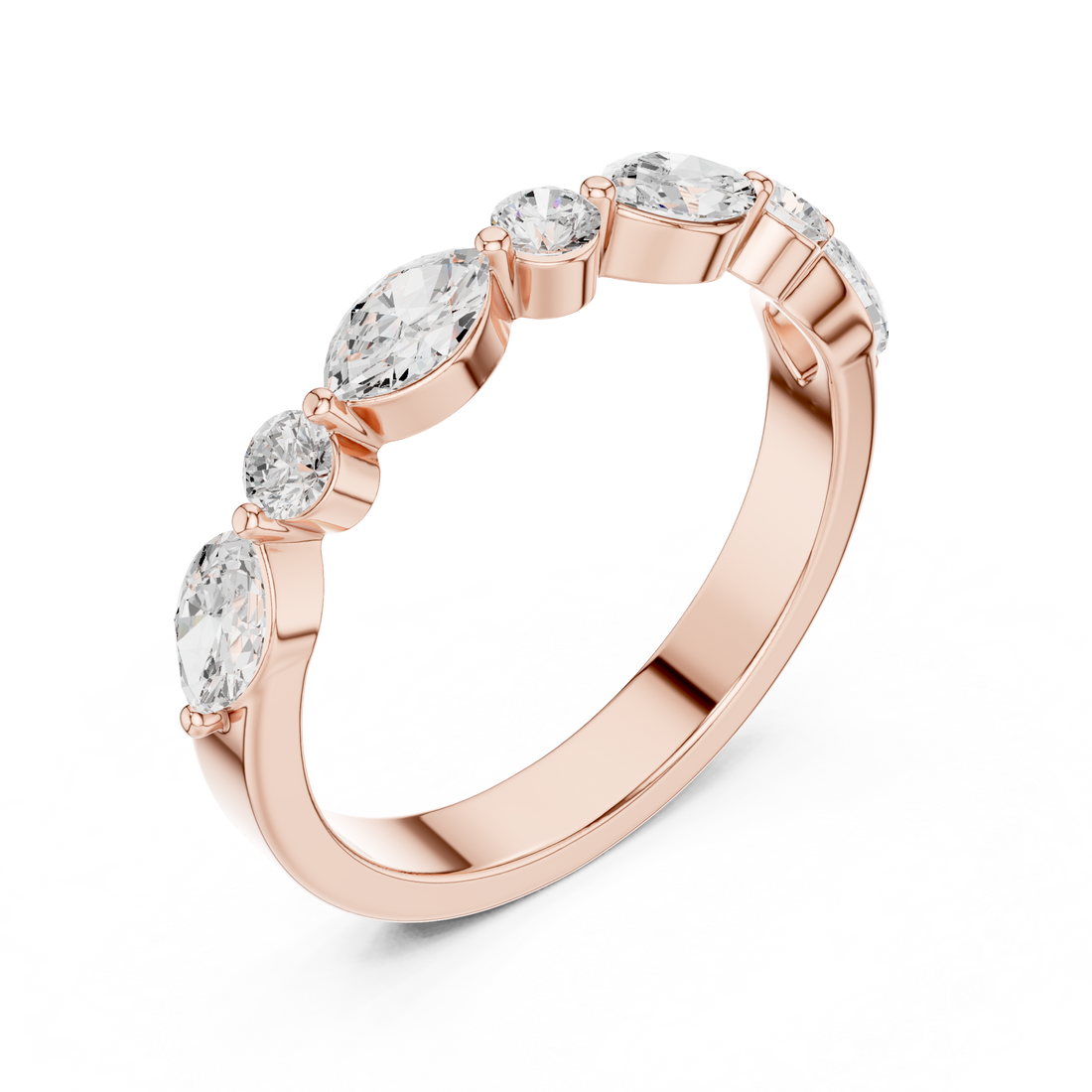 Lab Diamond Wedding Band, Round & Marquise Brilliant EF/VS Matching Band with Engagement Ring, Stacking Band Gift 14K Gold