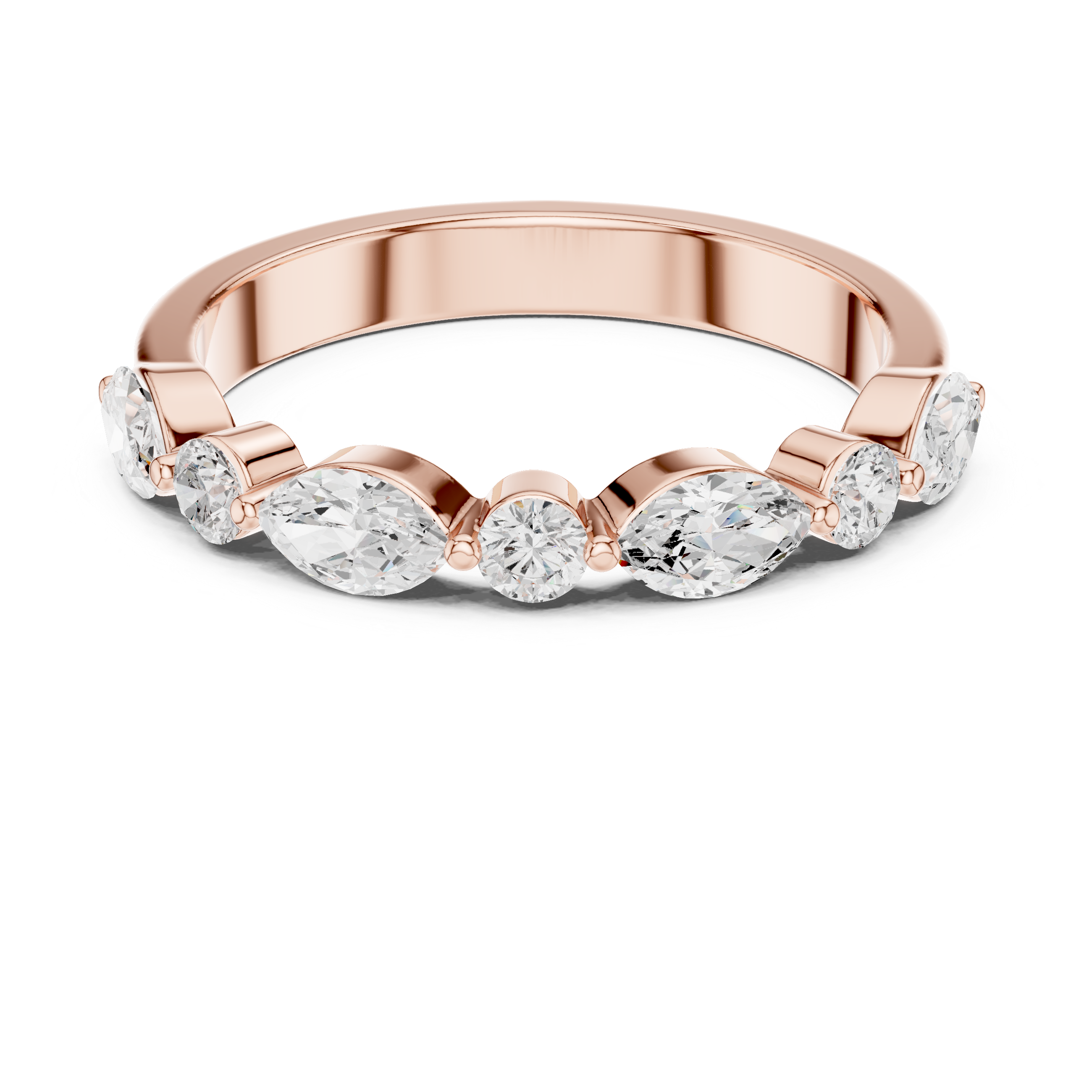 Lab Diamond Wedding Band, Round & Marquise Brilliant EF/VS Matching Band with Engagement Ring, Stacking Band Gift 14K Gold