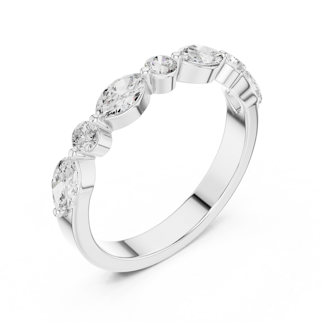 Lab Diamond Wedding Band, Round & Marquise Brilliant EF/VS Matching Band with Engagement Ring, Stacking Band Gift 14K Gold