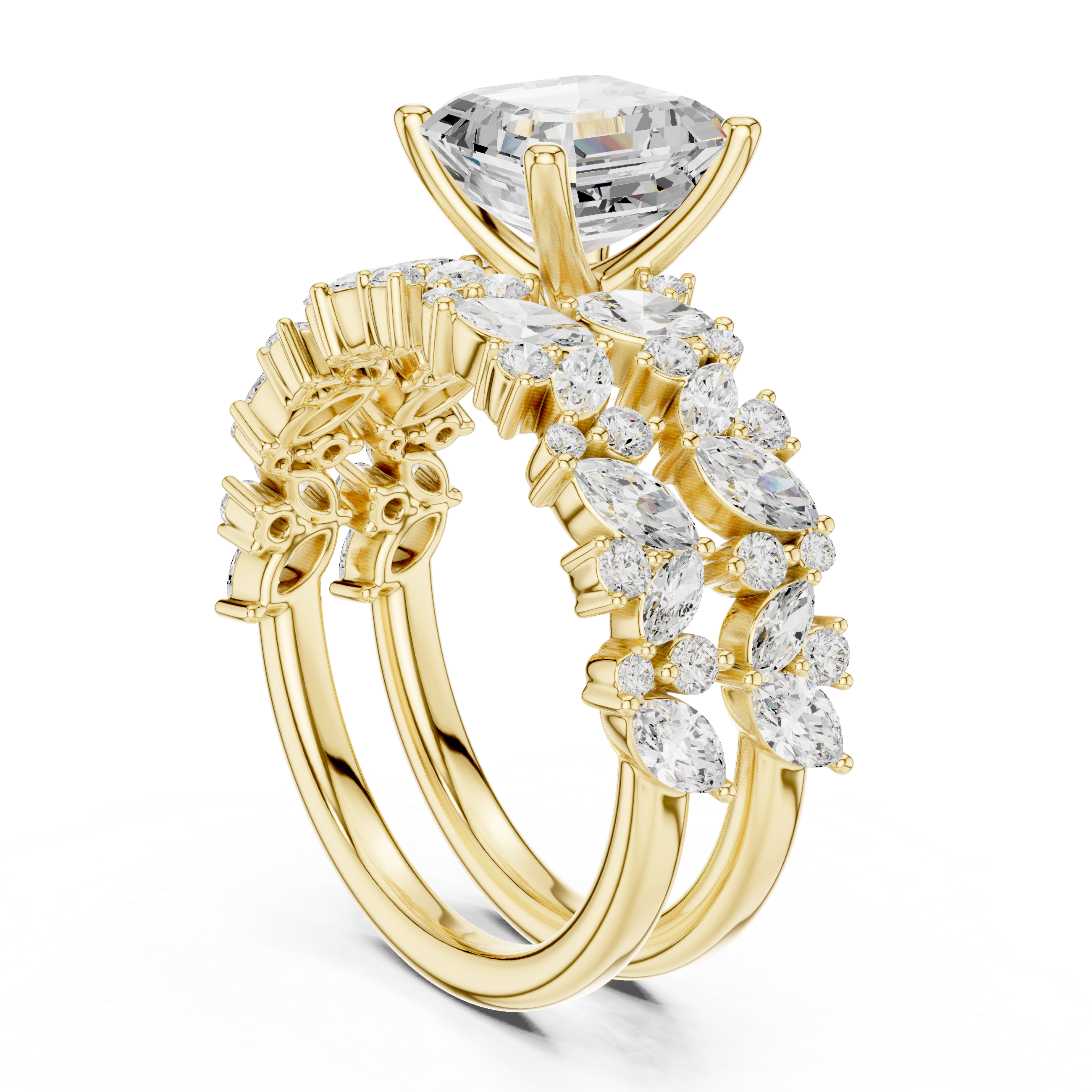 EF VS/SI Lab-Created Certified Diamond Bridal Set Ring – in 14K Yellow Gold | Women's Engagement or Wedding