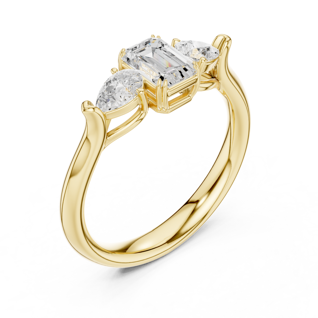 Lab Diamond Wedding Band, Emerald & Pear Brilliant EF/VS Matching Band with Engagement Ring, Stacking Band Gift 14K Gold