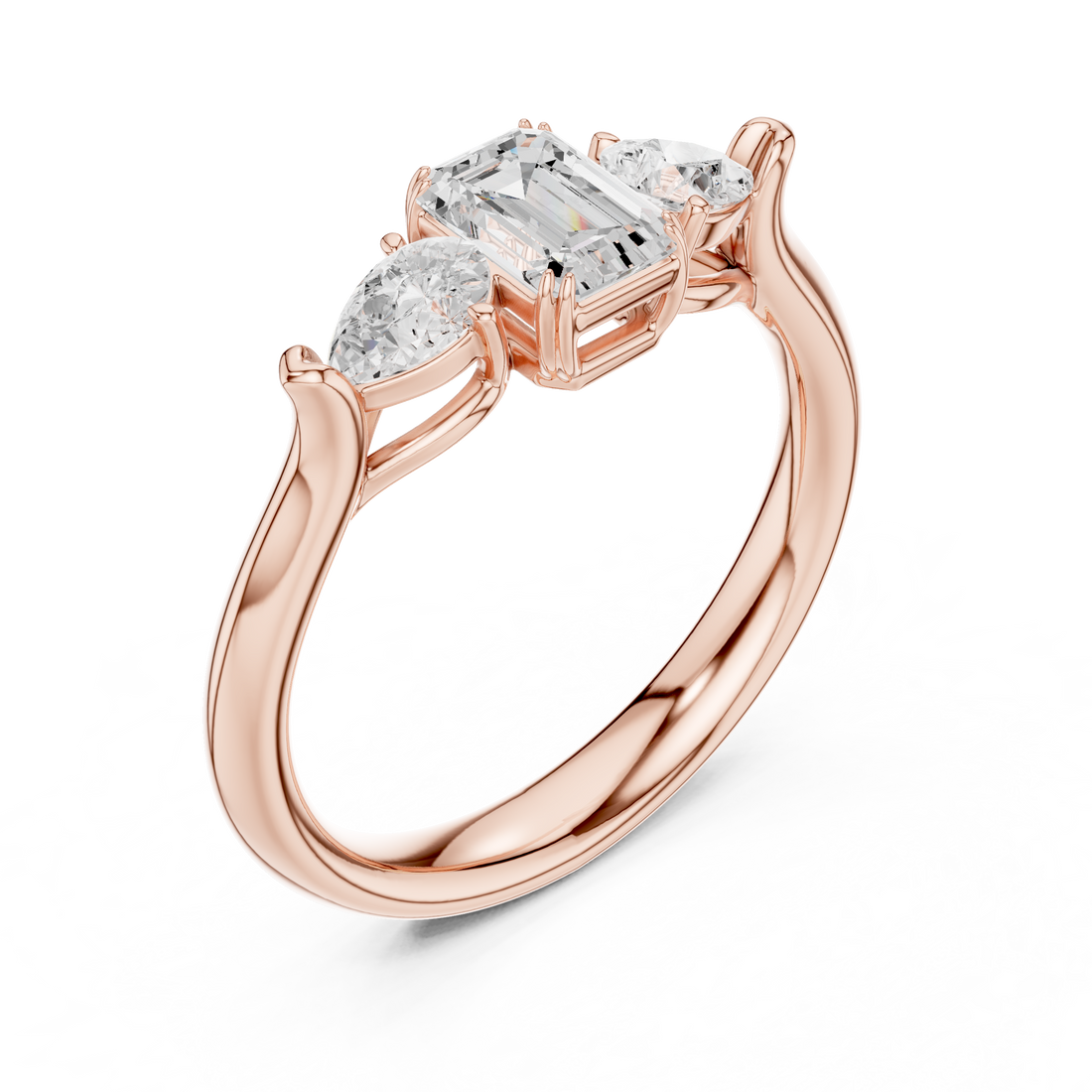 Lab Diamond Wedding Band, Emerald & Pear Brilliant EF/VS Matching Band with Engagement Ring, Stacking Band Gift 14K Gold