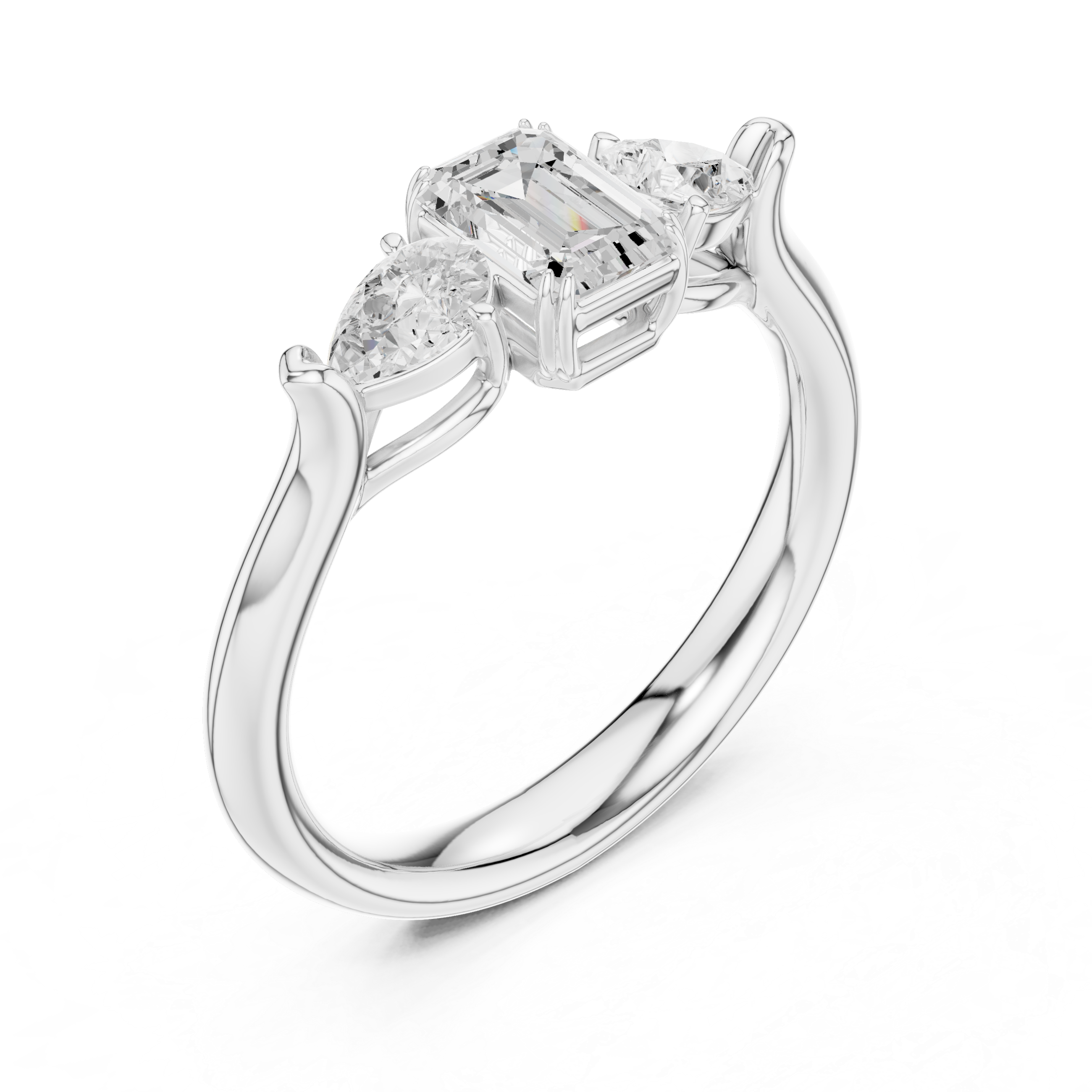 Lab Diamond Wedding Band, Emerald & Pear Brilliant EF/VS Matching Band with Engagement Ring, Stacking Band Gift 14K Gold