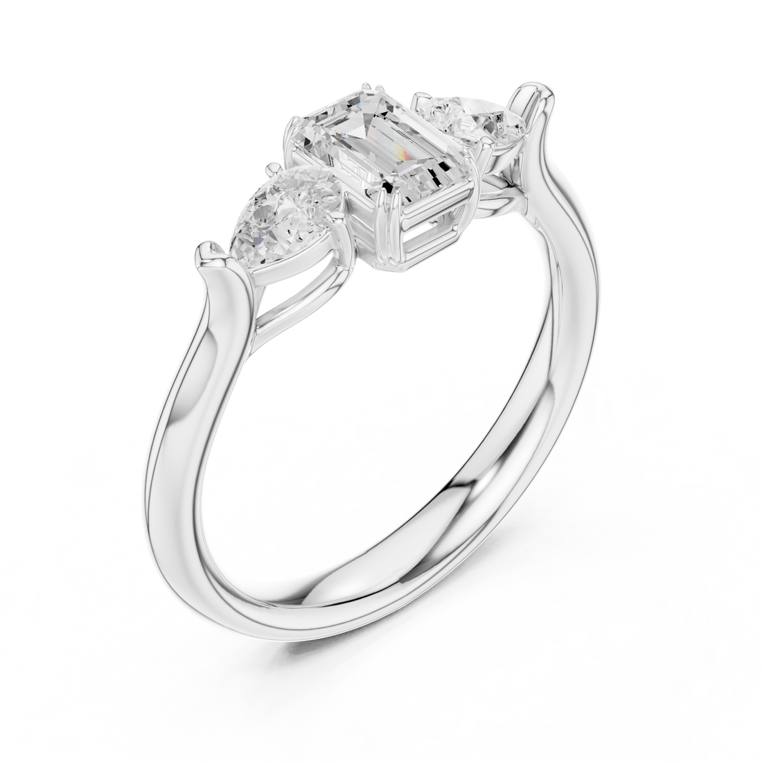 Lab Diamond Wedding Band, Emerald & Pear Brilliant EF/VS Matching Band with Engagement Ring, Stacking Band Gift 14K Gold