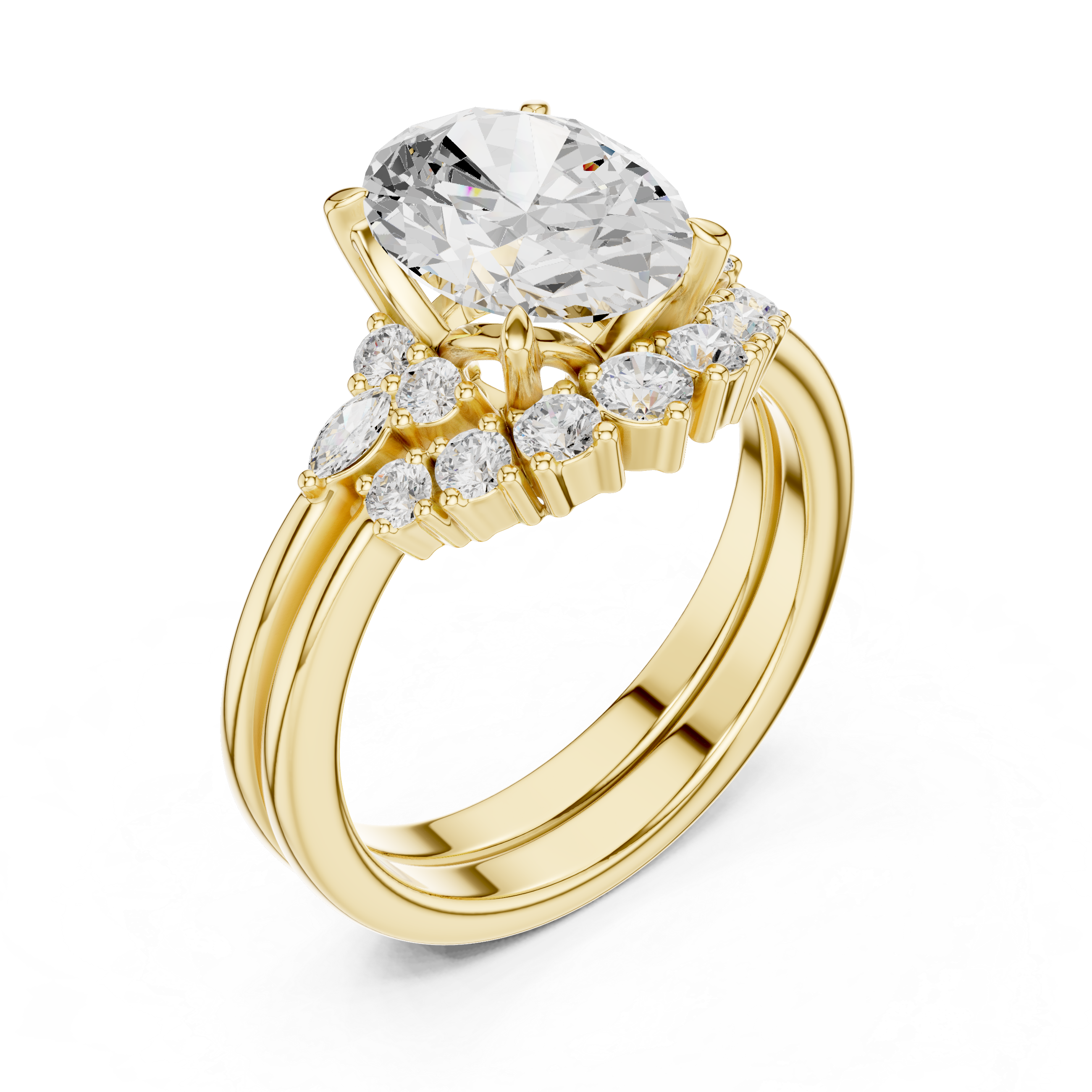 2.92 CT Bridal Set Ring – EF VS/SI Lab-Created Diamond in 14K Yellow Gold | Women's Engagement or Wedding
