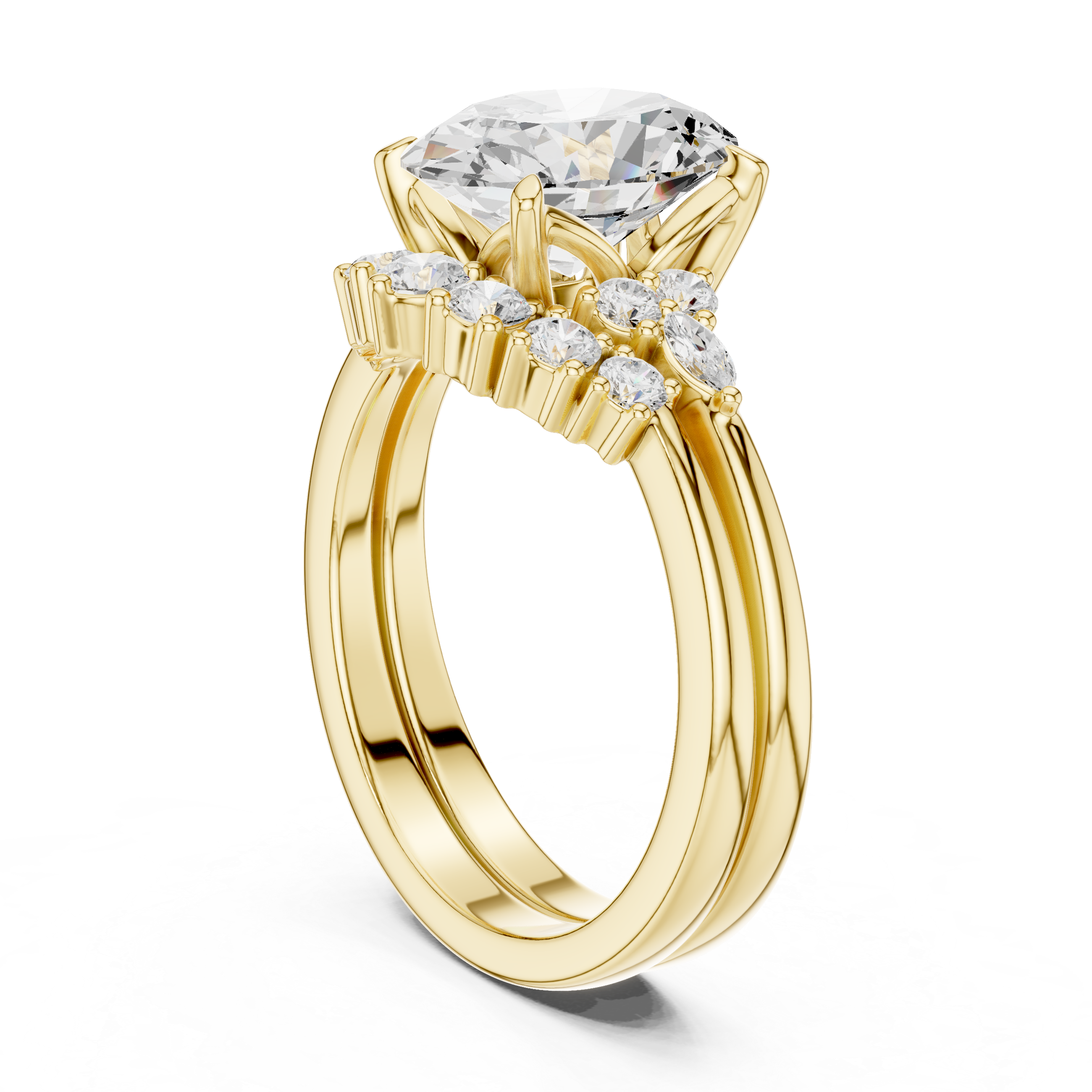 2.92 CT Bridal Set Ring – EF VS/SI Lab-Created Diamond in 14K Yellow Gold | Women's Engagement or Wedding