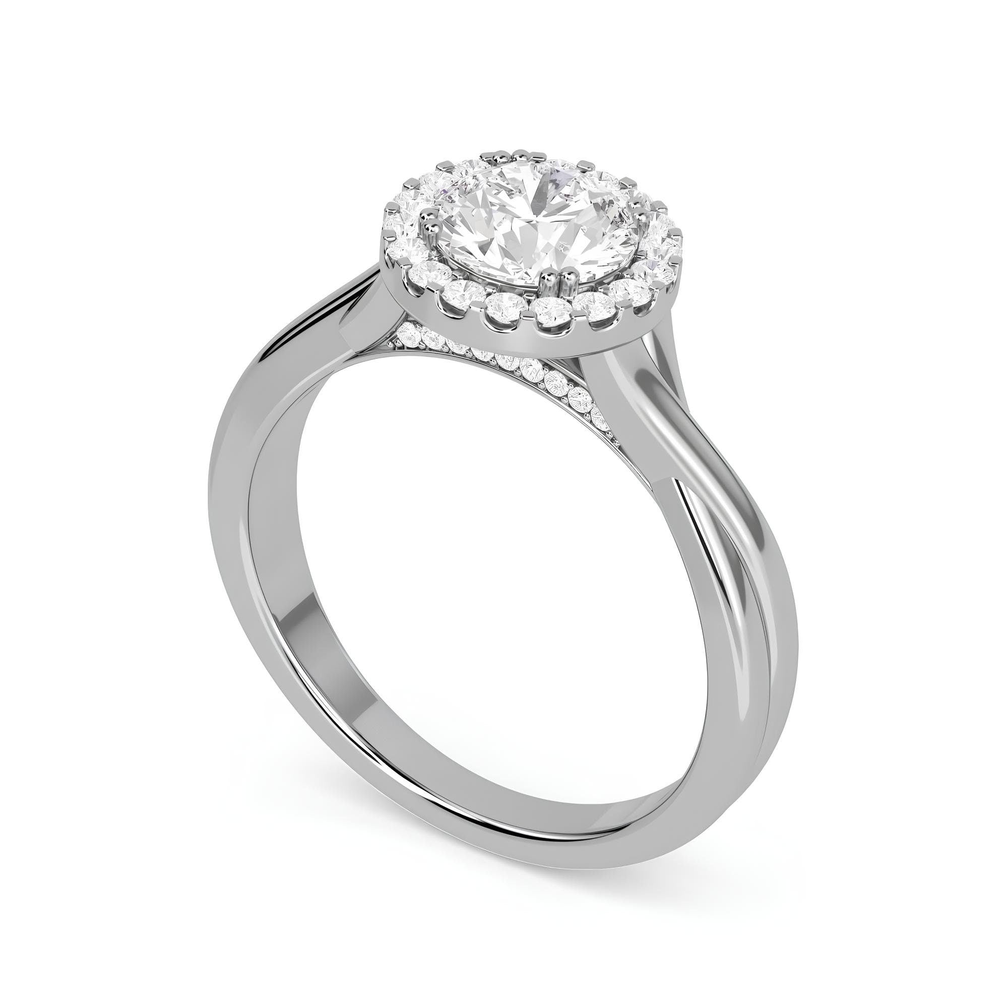 Sparkling Elegance: IGI Certified 1.00 CTW Round EF VS/SI Lab-Grown Diamond Twisted Halo Engagement Ring in 14K Solid Gold