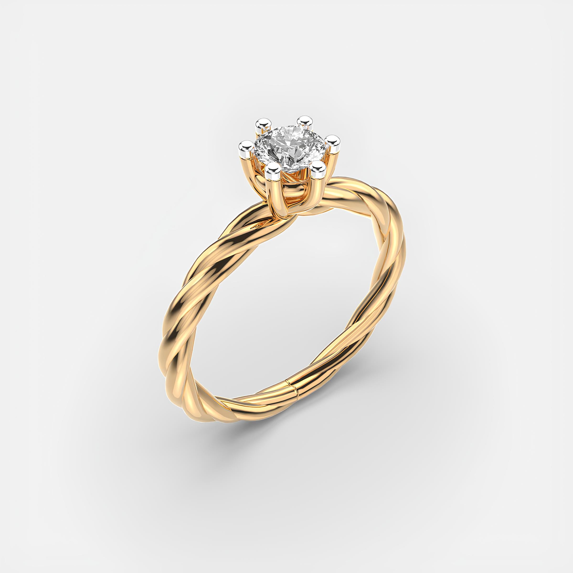 Solitaire Round Diamond Ring – EF VS/SI Lab-Created Diamond Wedding Band | Delicate 14K Solid Yellow Gold Ring