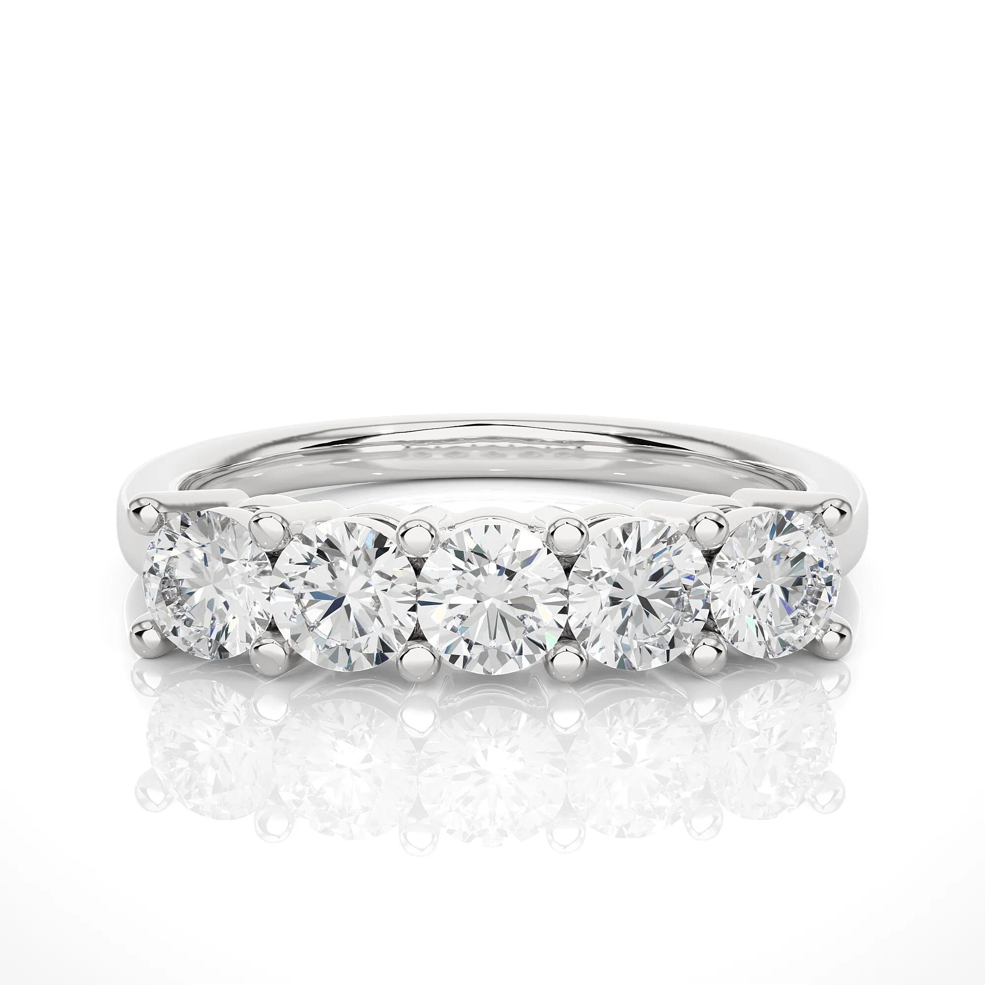 4MM Five-Stone Lab-Created Diamond Band for Women VS/SI Round Diamonds | Wedding, Stackable, Anniversary Gift, 14K Gold