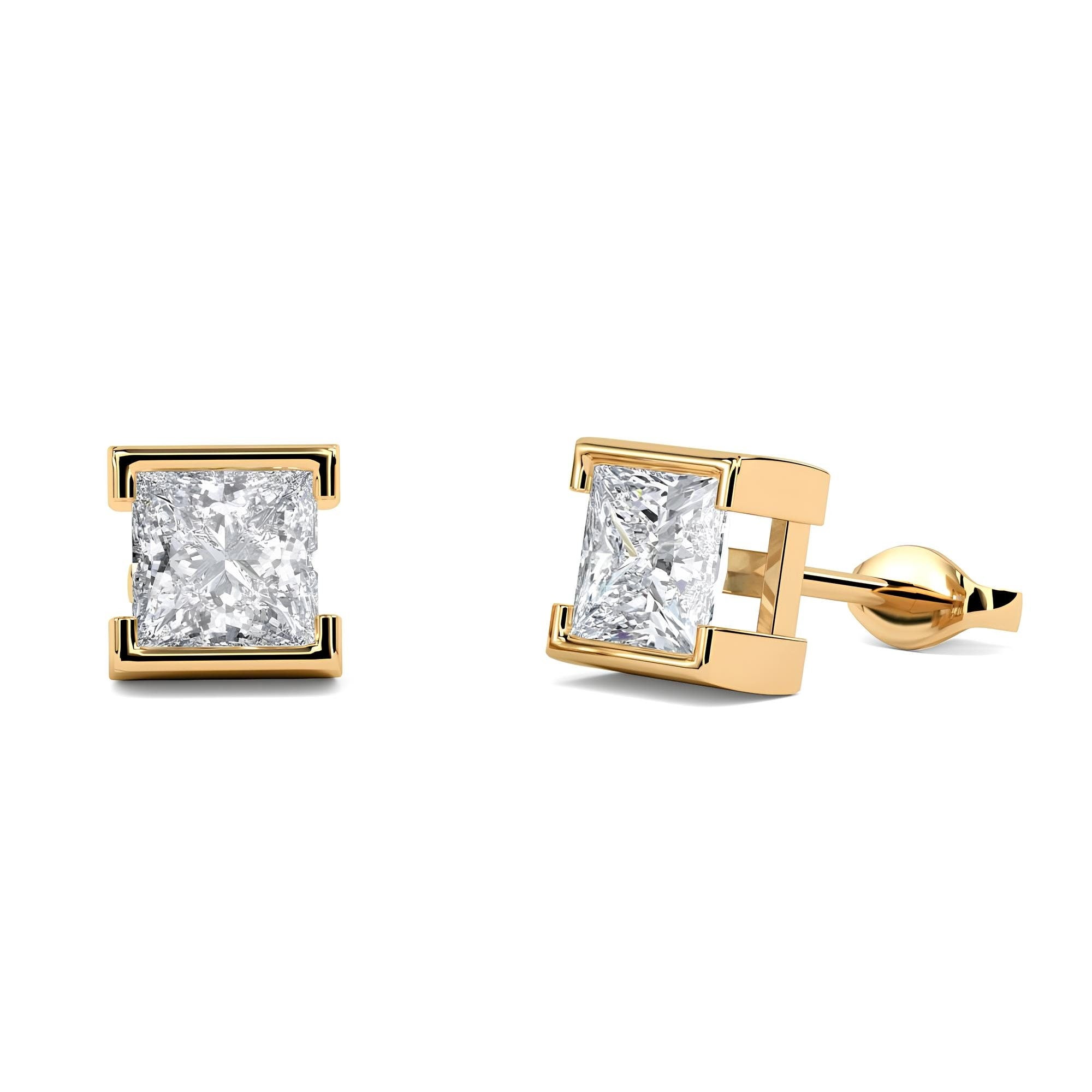 Princess Cut Lab-Grown Diamond Stud Earrings EF VS/SI Quality 14K Gold Push Back Earrings