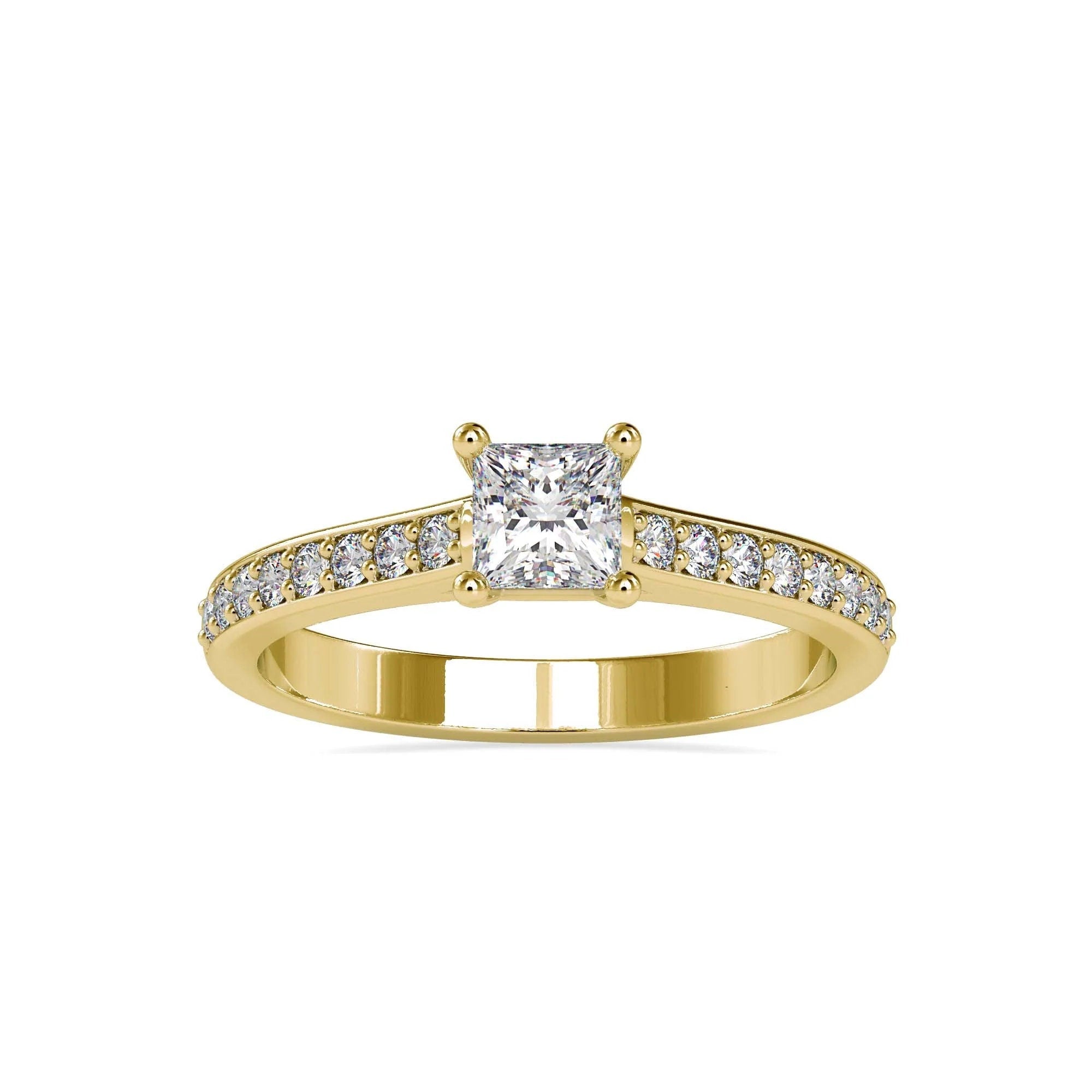 Certified 0.50 Ct Lab Grown Delight Princess Diamond Solitaire Engagement Ring / Real Solid Gold Ring / Wedding & Anniversary Ring For Gift