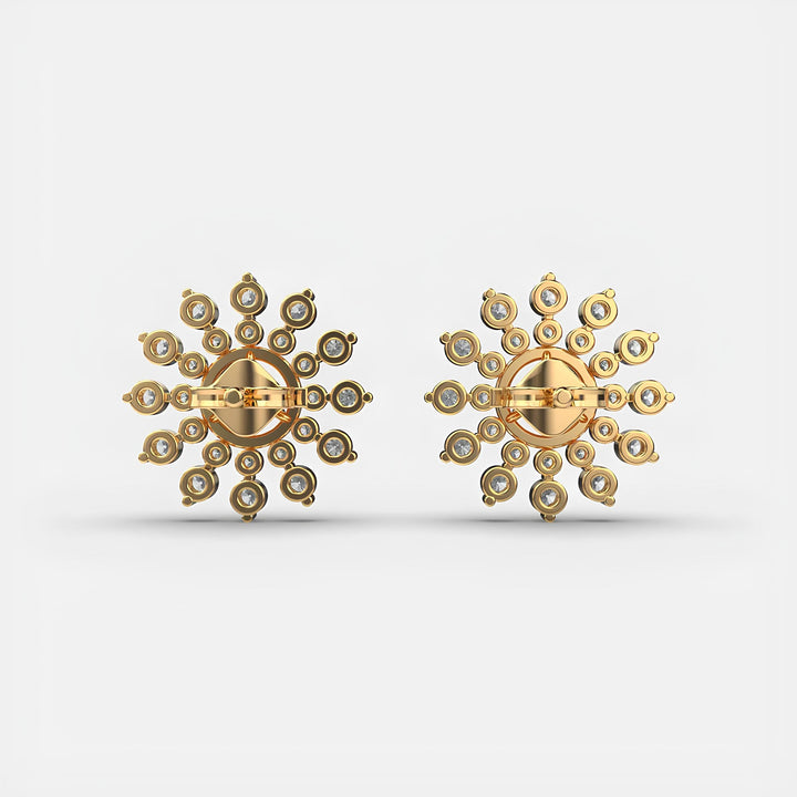 14K Solid Gold Dahlia Floral Stud Earrings Round EF VS/SI Lab-Grown Diamond Cluster Design – Minimalist Earrings, Perfect Christmas Gift for Her