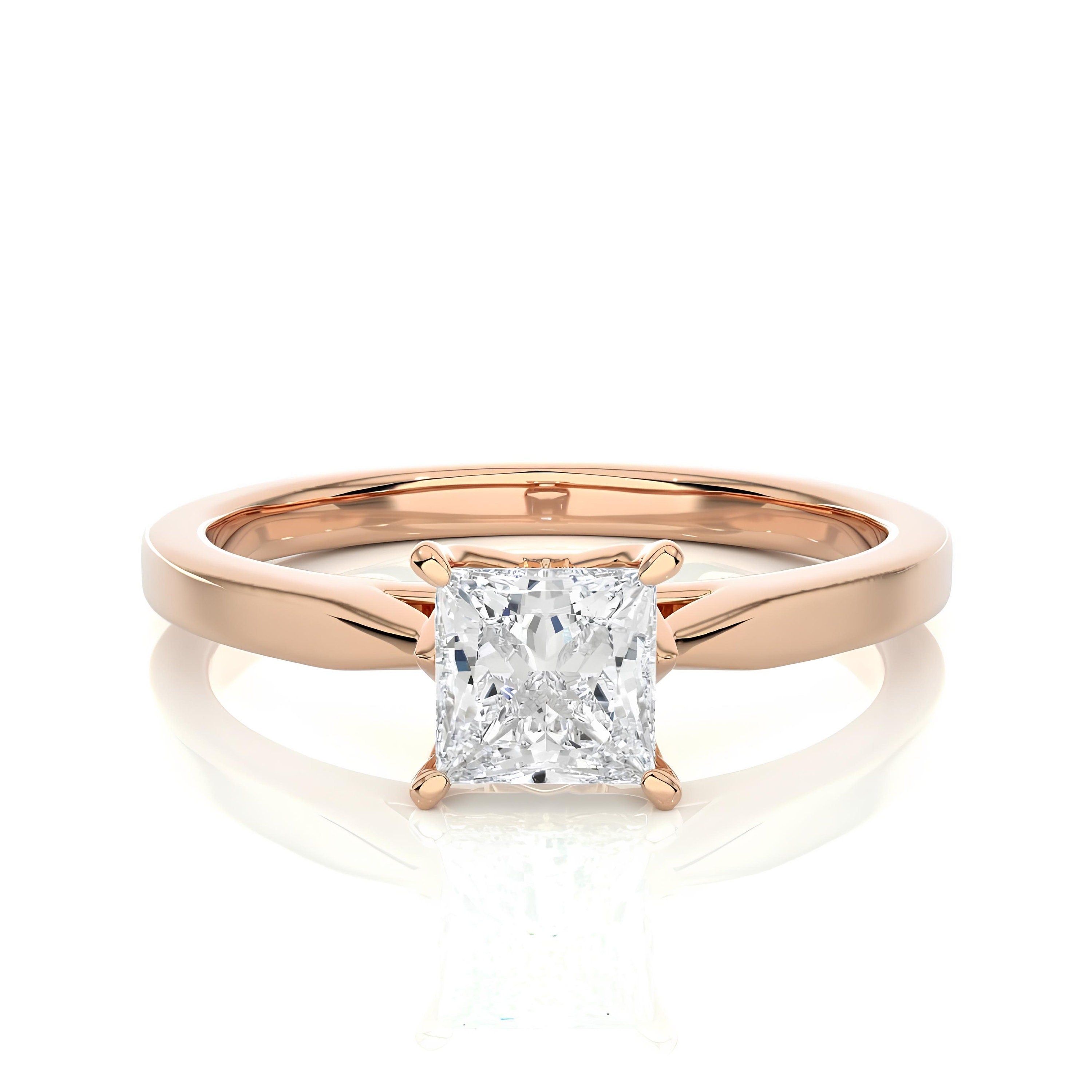Certified 1.00 Ct Lab-Grown Princess Cut Diamond Solitaire Engagement Ring / EF VS/SI Conflict-Free Diamond / 14K Real Gold Anniversary and Wedding Ring