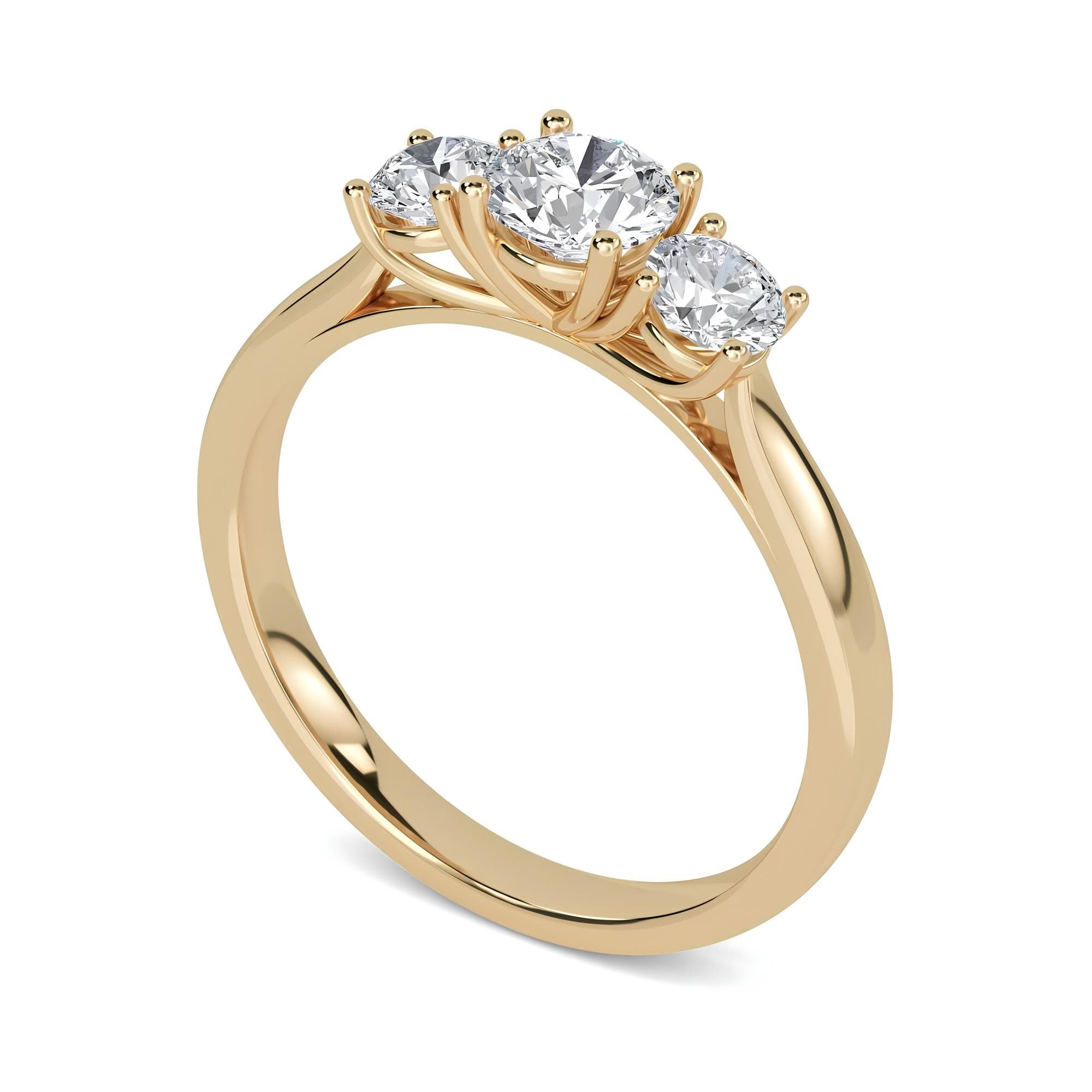 Round Three-Stone Engagement Ring – EF VS/SI Lab-Created Diamonds in 14K Gold | Promise, Wedding, or Gift Ring for Her