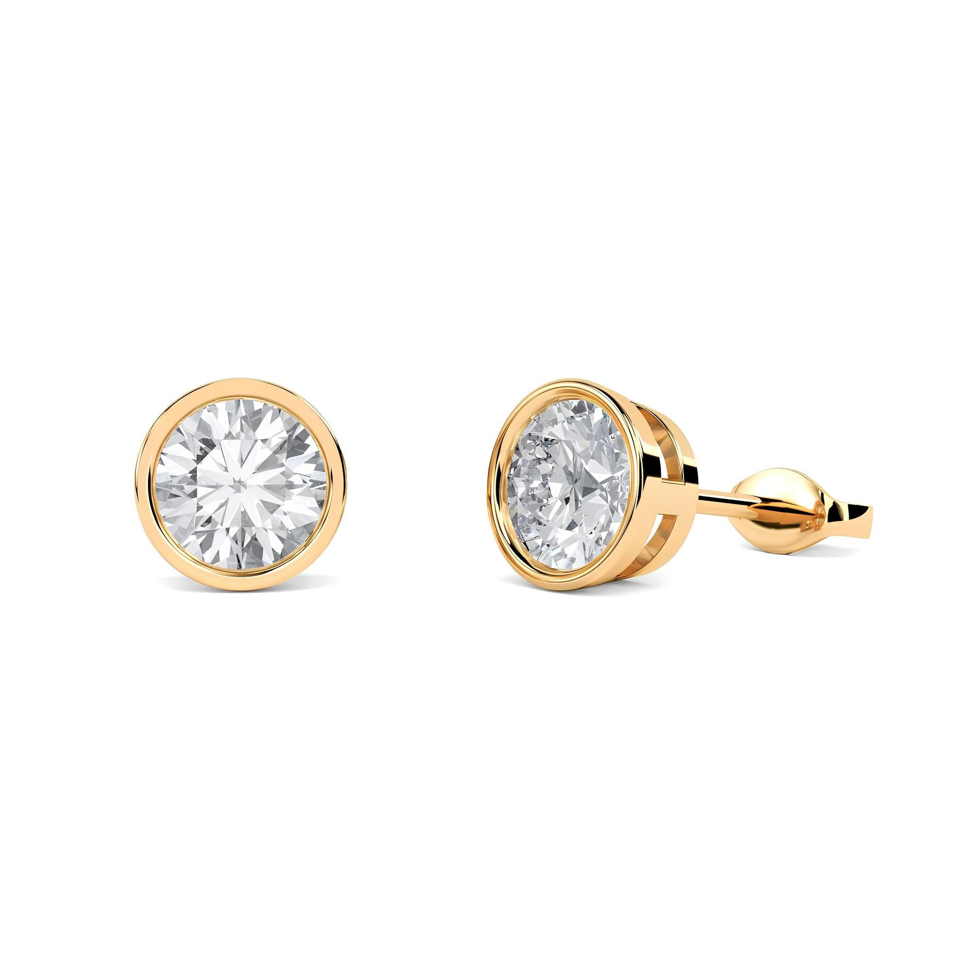0.25–4.00 Ct Round Cut EF VS/SI Lab-Grown Diamond Stud Earrings 14K Gold Bezel Set Wedding Earrings