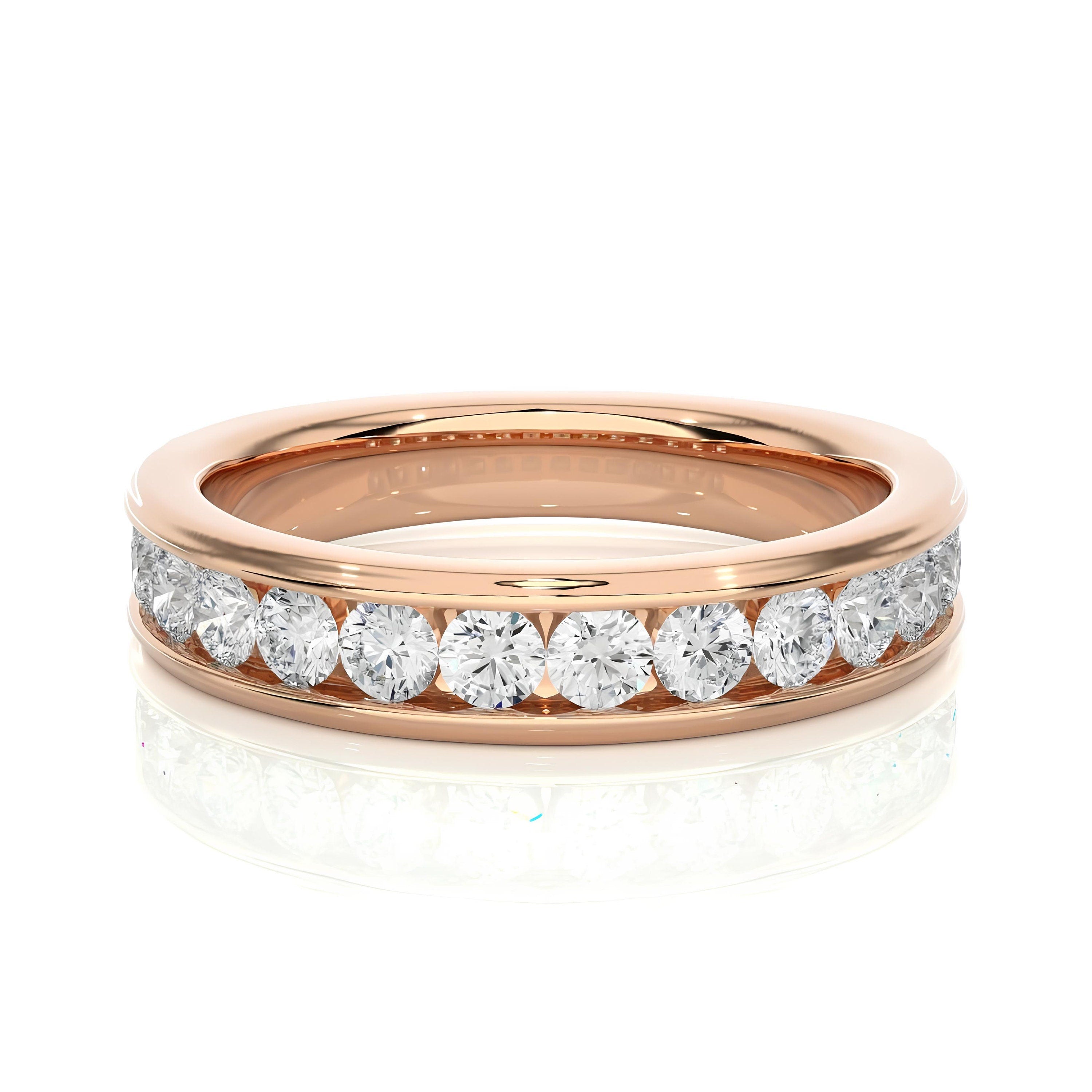 2.50MM Channel-Set VS/SI Diamond Wedding Band – 14K Gold Half Eternity Stackable Ring, Diamond Wedding Ring, Gift for Mom