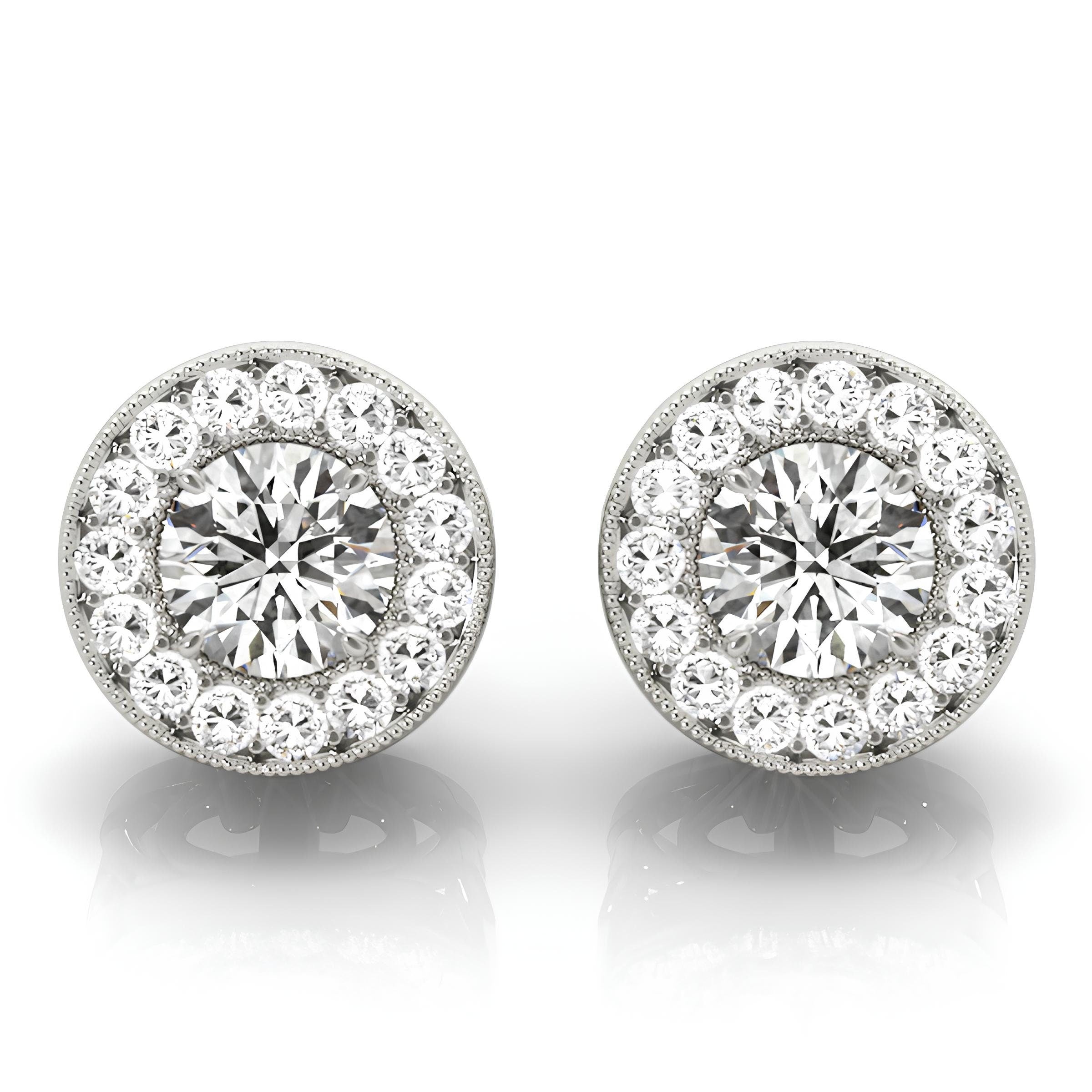 0.25–4.00 Carat Round Cut EF VS/SI Lab-Grown Diamond Halo Stud Earrings 14K Gold Diamond Studs for Women