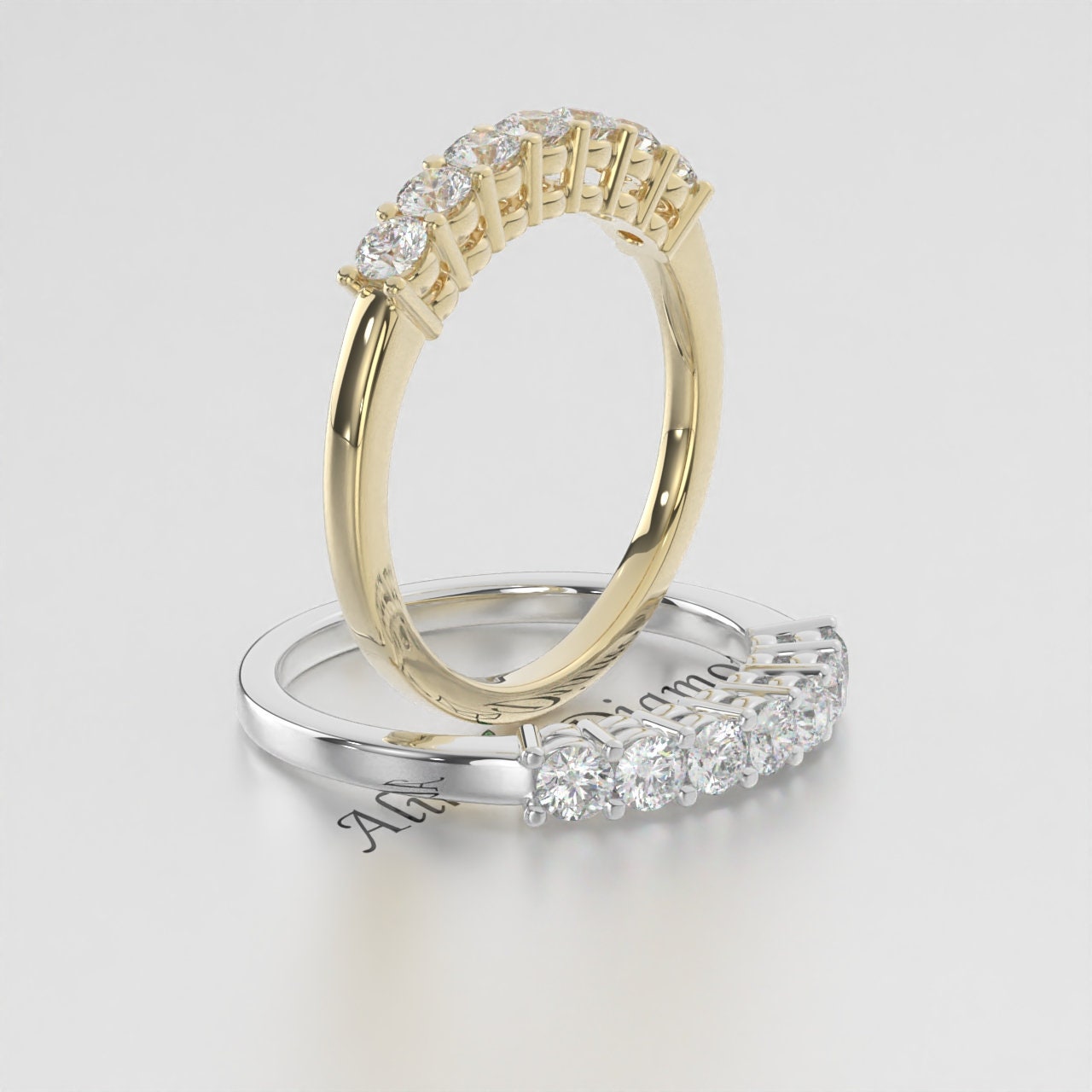 Beautiful 3.00 MM Round Brilliant Cut Lab Diamond EF-VS/SI Dazzling Half Eternity Wedding Band, 7 Stone Band, Matching Band, Stackable Band