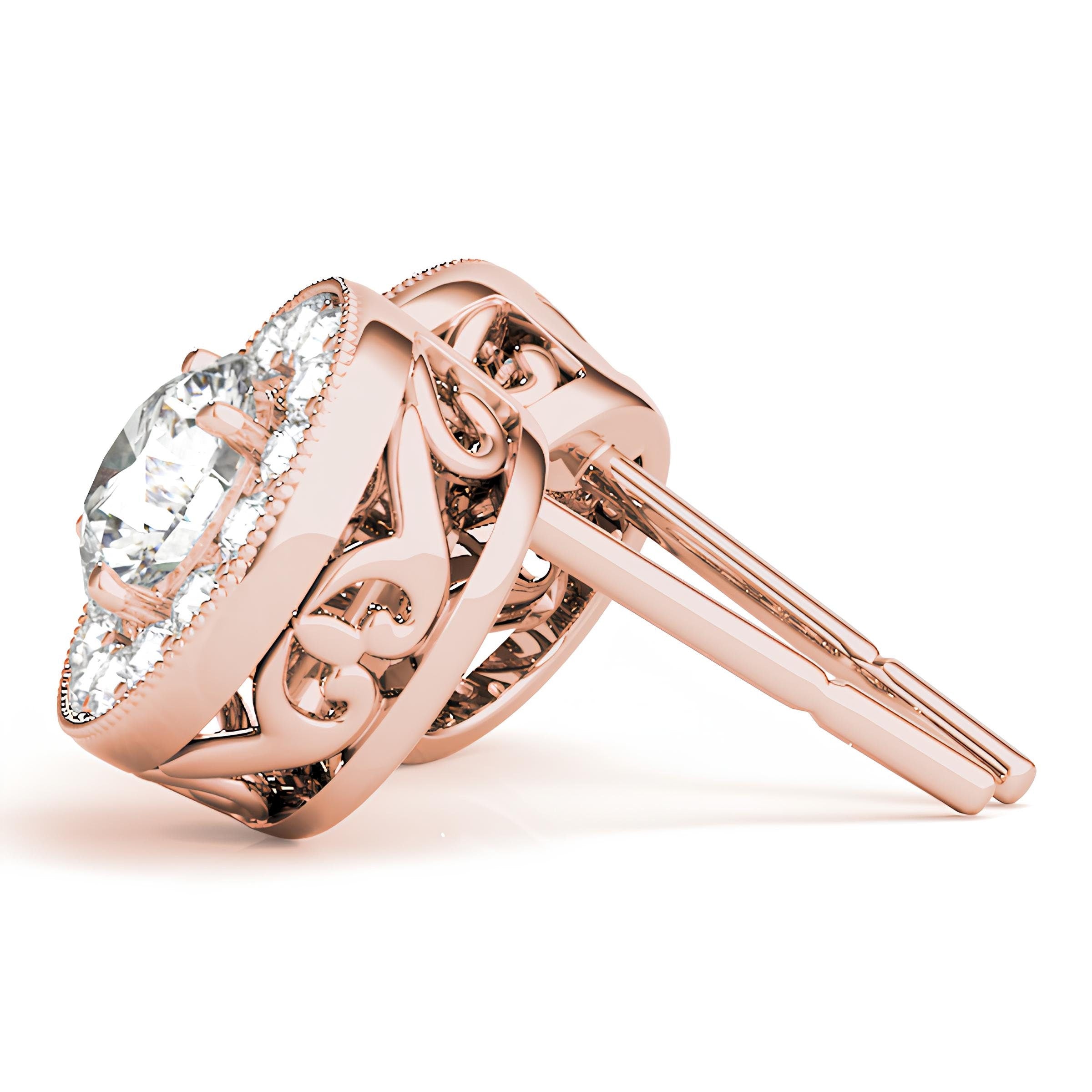 0.25–4.00 Carat Round Cut EF VS/SI Lab-Grown Diamond Halo Stud Earrings 14K Gold Diamond Studs for Women