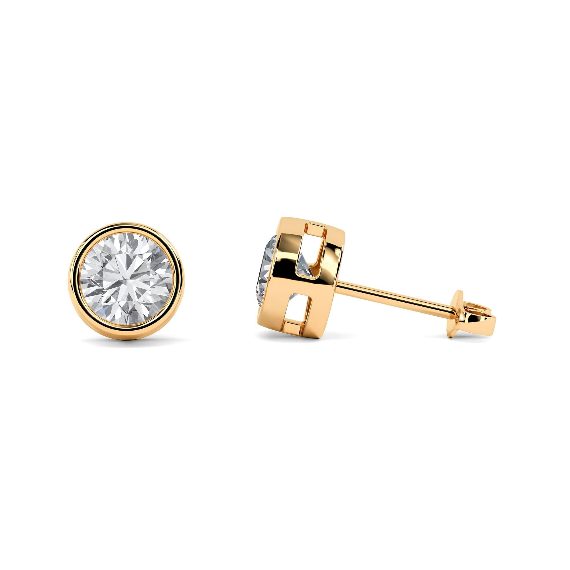 0.25–4.00 Ct Round Cut EF VS/SI Lab-Grown Diamond Bezel Set Stud Earrings 14K Gold Wedding Earrings
