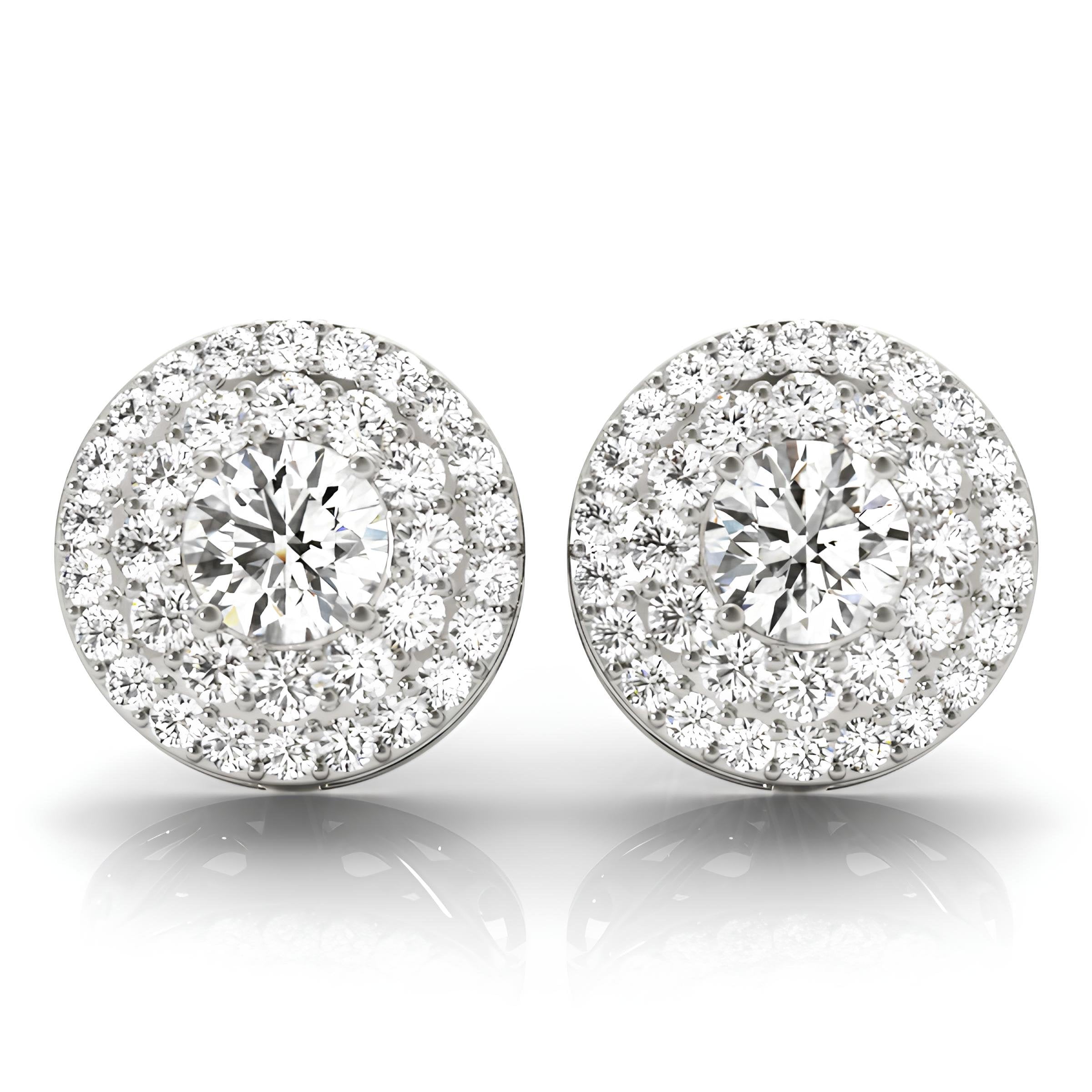 1.20 Carat Round EF VS/SI Lab-Grown Diamond Double Halo Stud Earrings – 14K Gold Diamond Studs
