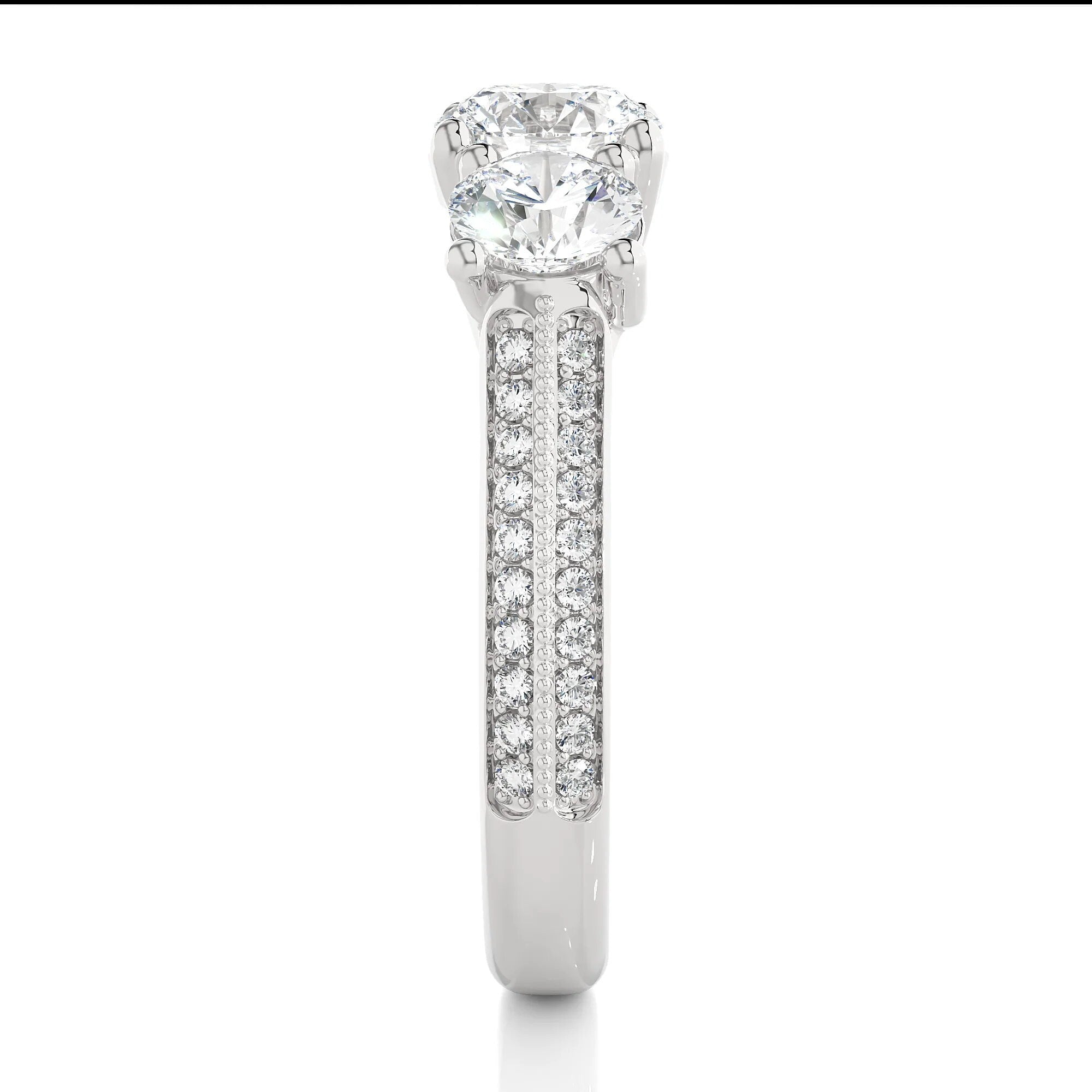 IGI Certified Round Three-Stone Engagement Ring – EF VS/SI Lab-Grown Diamonds with Pave Setting in 14K Real Gold – Perfect Wedding or Anniversary Gift