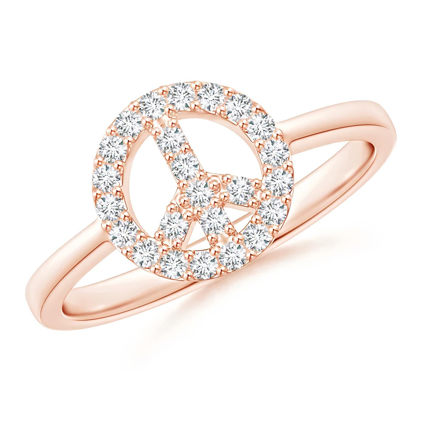 Peace Sign VS/SI Lab-Created Diamond Ring – Women's Half Eternity Wedding Band in 14K Solid Gold