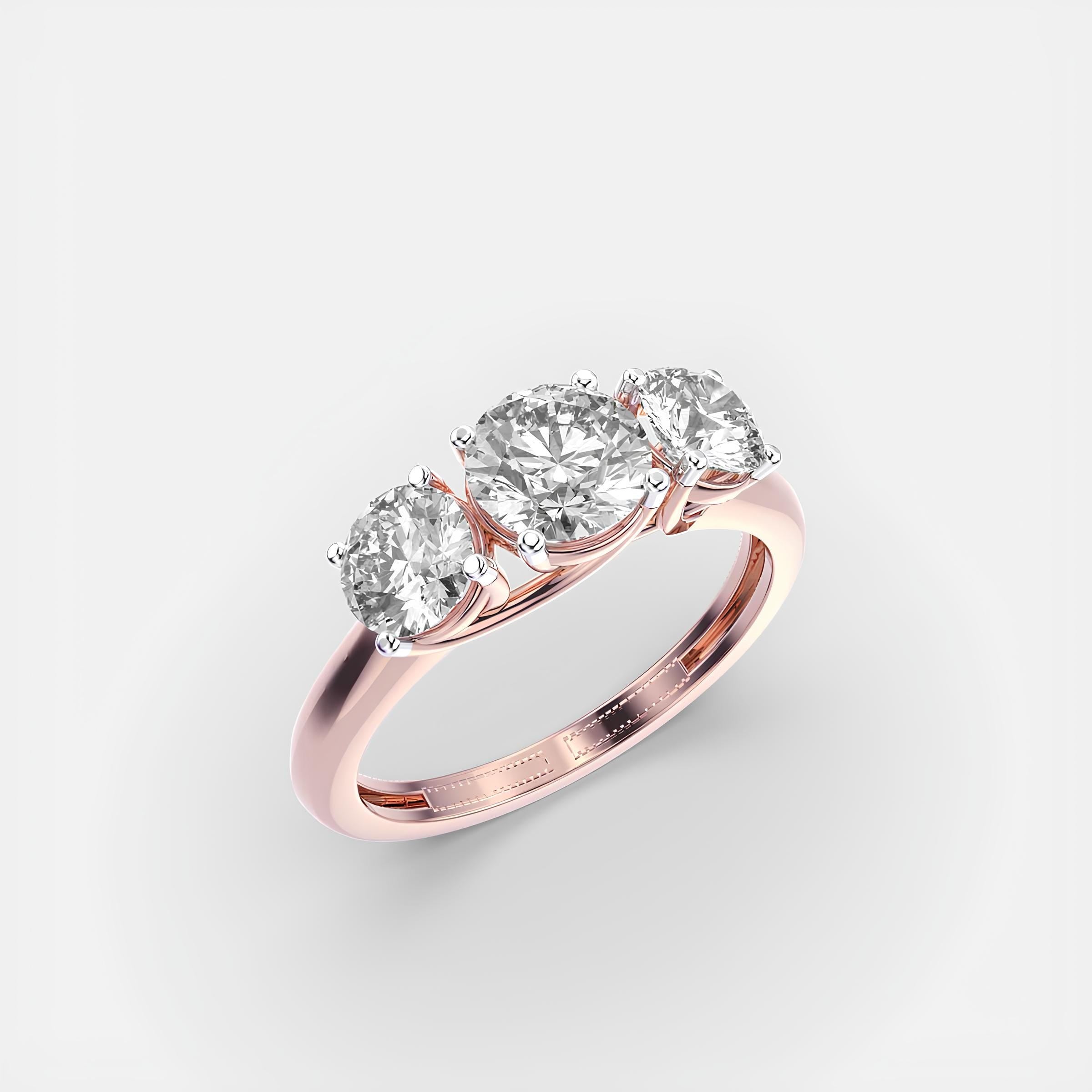 Round Three-Stone Lab-Created Diamond Engagement Ring – Excellent Cut in 14K Gold | Promise or Wedding Ring