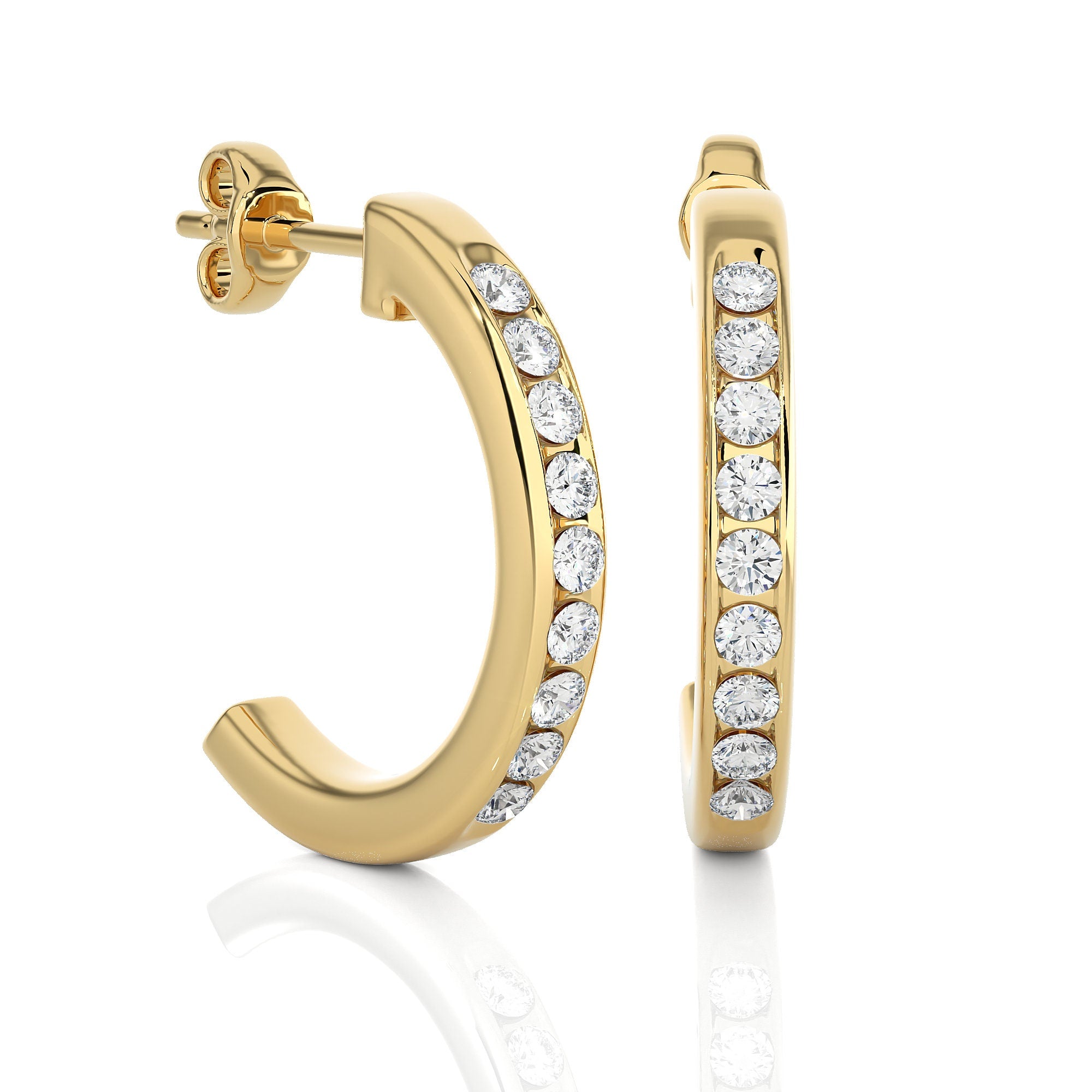 0.46 CT Round Lab-Grown Diamond Channel Set Hoop Stud Earrings 14K Gold