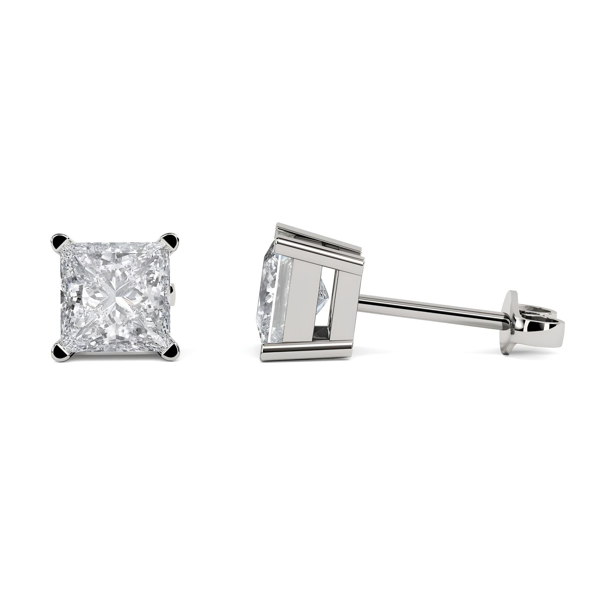 Princess Cut Lab-Grown Diamond Stud Earrings EF VS/SI Clarity 14K Solid Gold Push Back Earrings for Women