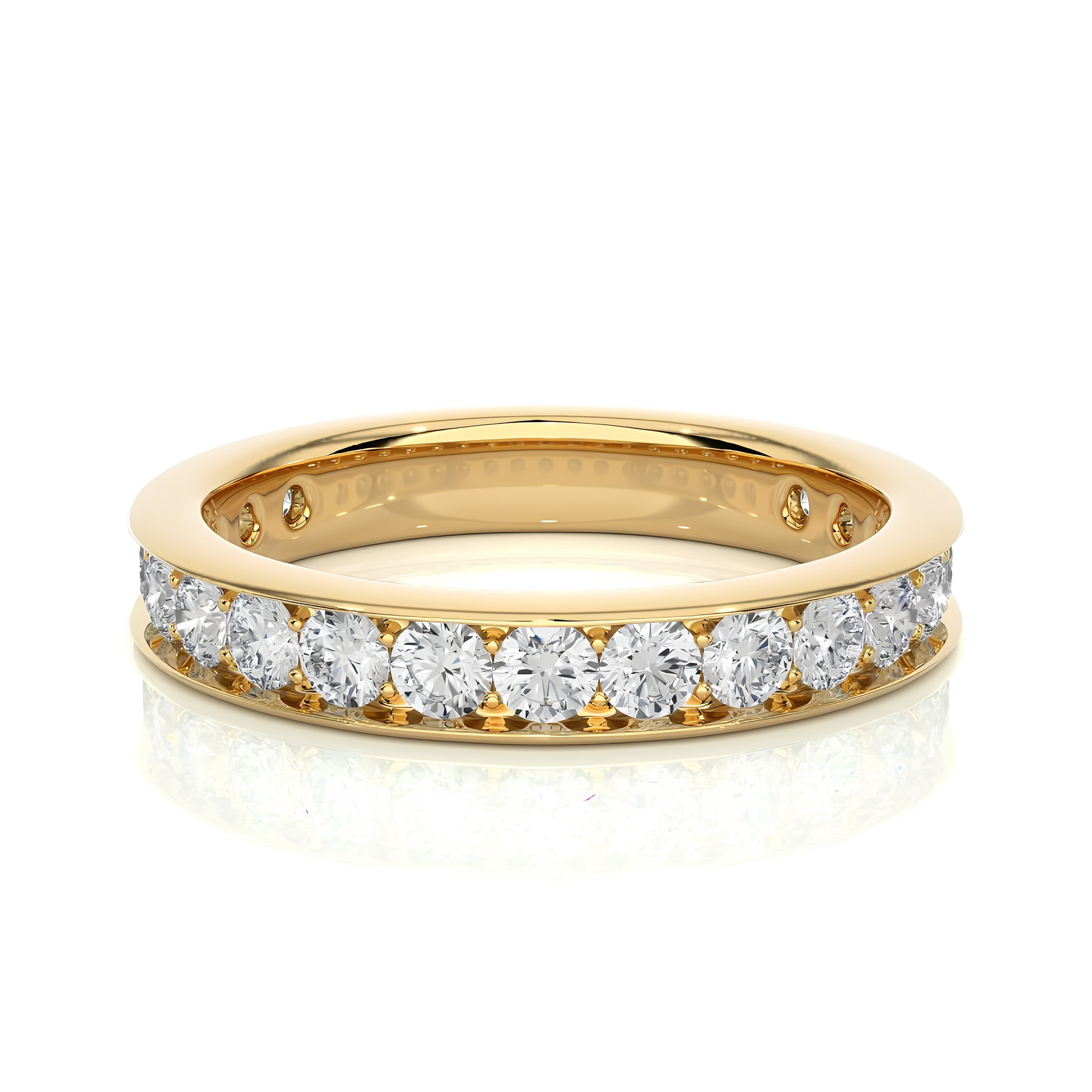 2.50MM Round Cut Colorless Lab-Grown Diamond Half Eternity Band– Channel-Set 14K Gold Matching Wedding and Stacking Ring, Bridal Set