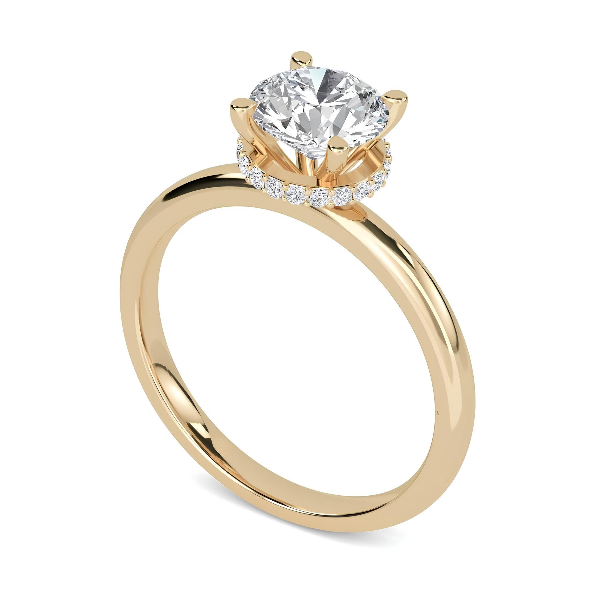 Vintage-inspired Hidden Halo 1.50 Carat Lab Grown Diamond Engagement Ring/ Wedding Band in 14K Solid Gold - Perfect for Promises and Forever
