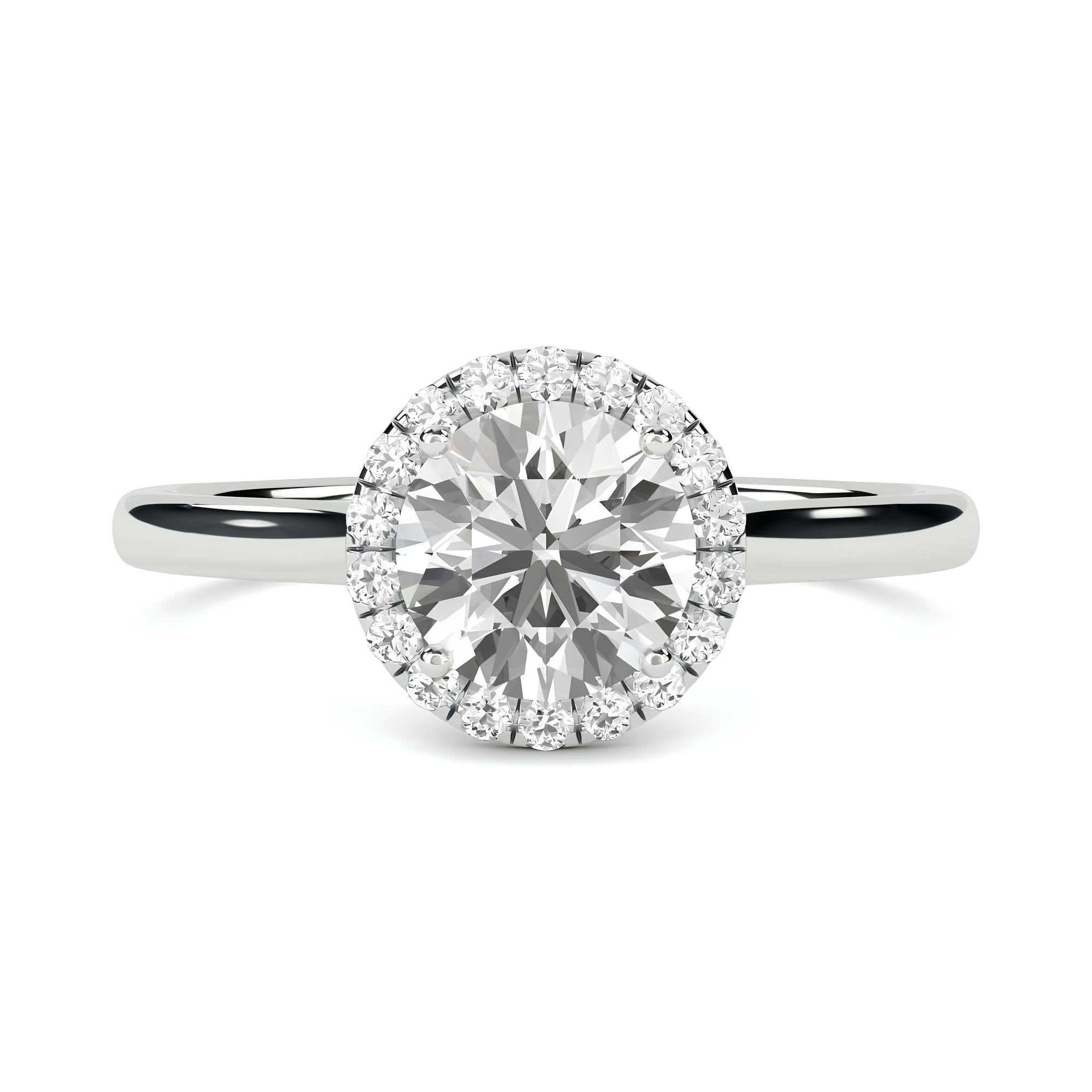 1.00 CT Round Halo Engagement Ring – EF VS/SI Certified Lab-Grown Diamond in 14K Gold – Elegant and Timeless Wedding Ring for Her