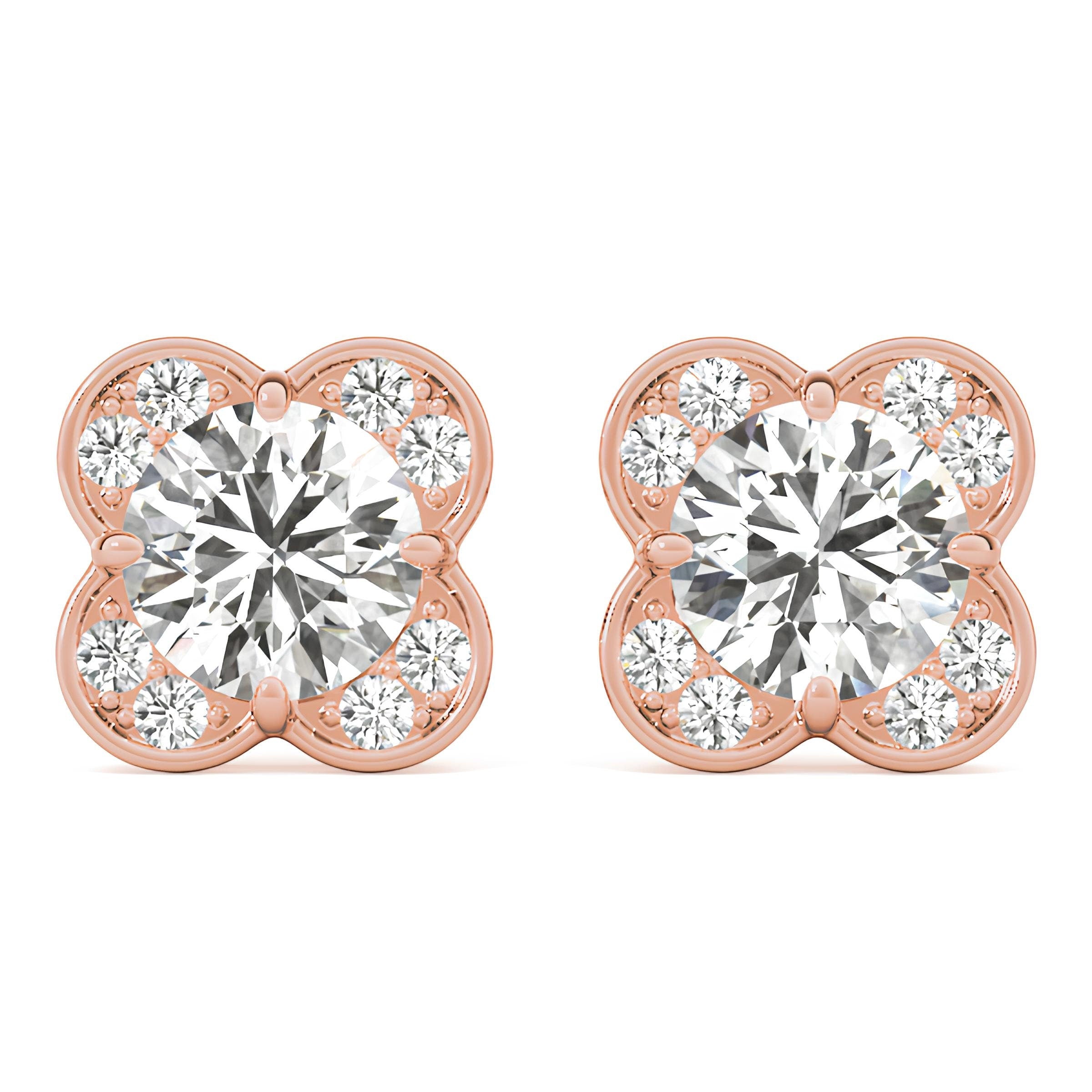 Elegant 1.12 Carat Halo Butterfly EF VS/SI Lab Grown Diamond Stud Earrings 14K Solid Gold