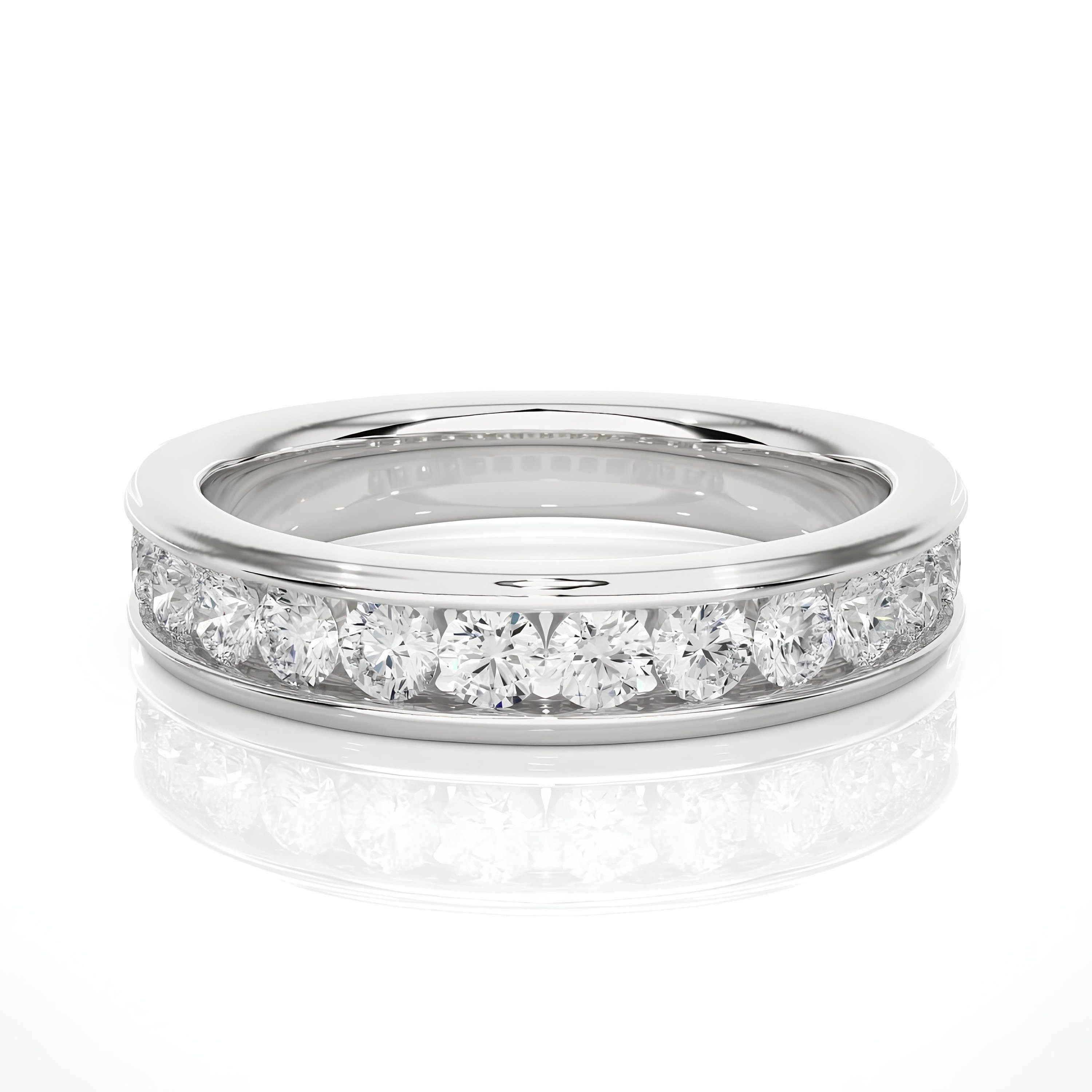 2.50MM Channel-Set VS/SI Diamond Wedding Band – 14K Gold Half Eternity Stackable Ring, Diamond Wedding Ring, Gift for Mom