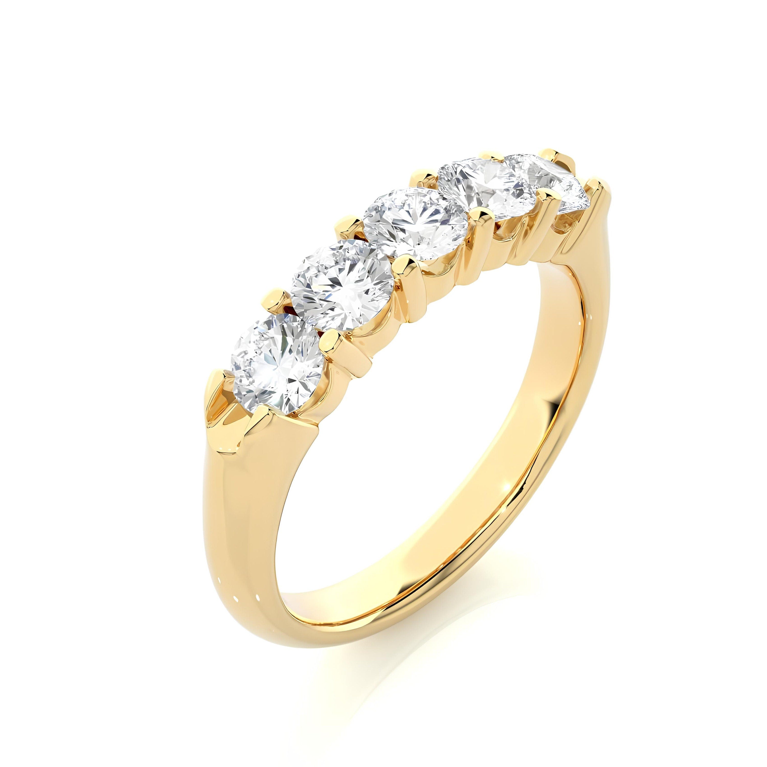 1.00 Carat Lab-Grown Diamond 5-Stone Half Eternity Band – Prong Set 14K Gold Wedding Ring