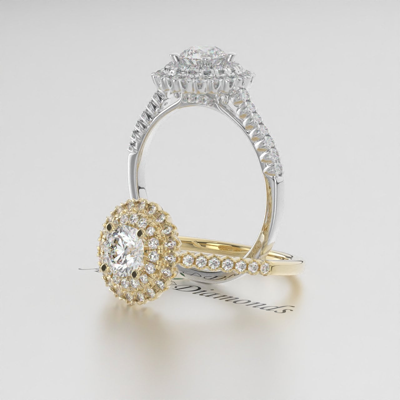 Lab-Grown Round Diamond Double Halo Engagement Ring – Certified EF VS/SI Diamond in 14K Gold