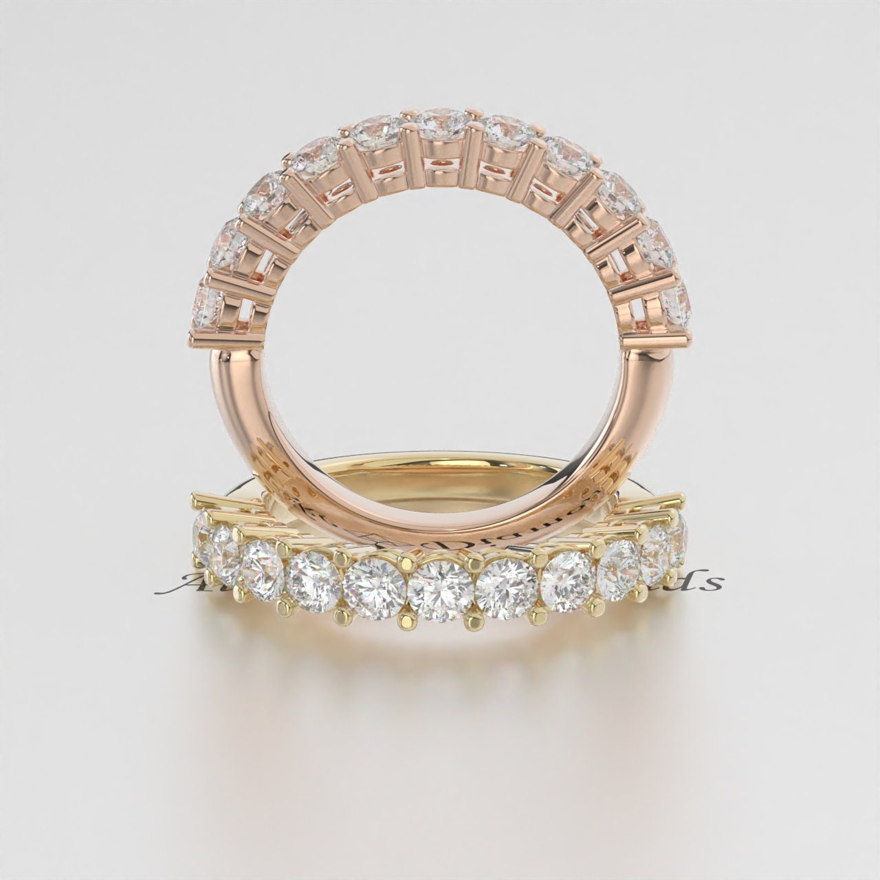 Beautiful 3.00 mm Round Brilliant Cut Lab Diamond Half Eternity Wedding Band  EF VS/SI Stackable Bridal Ring