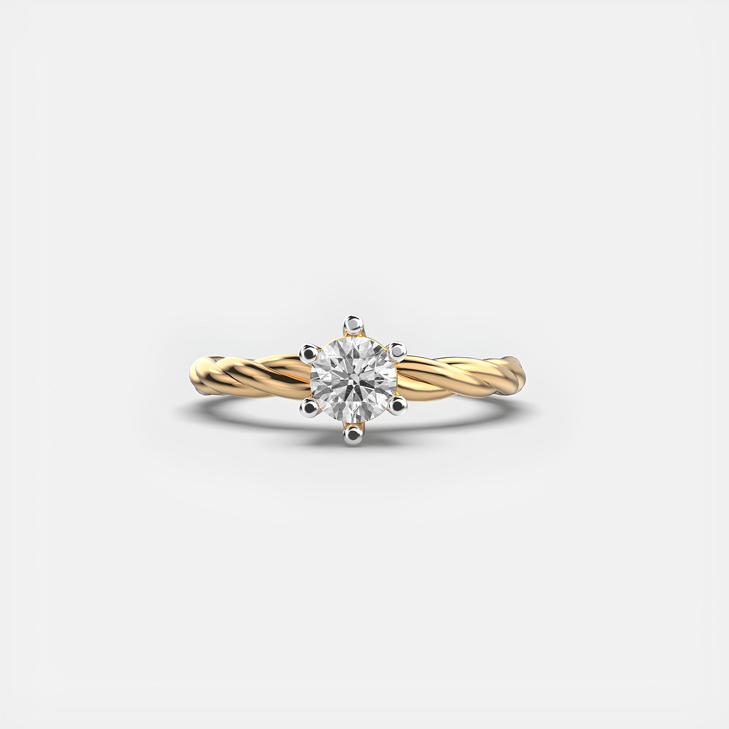 Solitaire Round Diamond Ring – EF VS/SI Lab-Created Diamond Wedding Band | Delicate 14K Solid Yellow Gold Ring