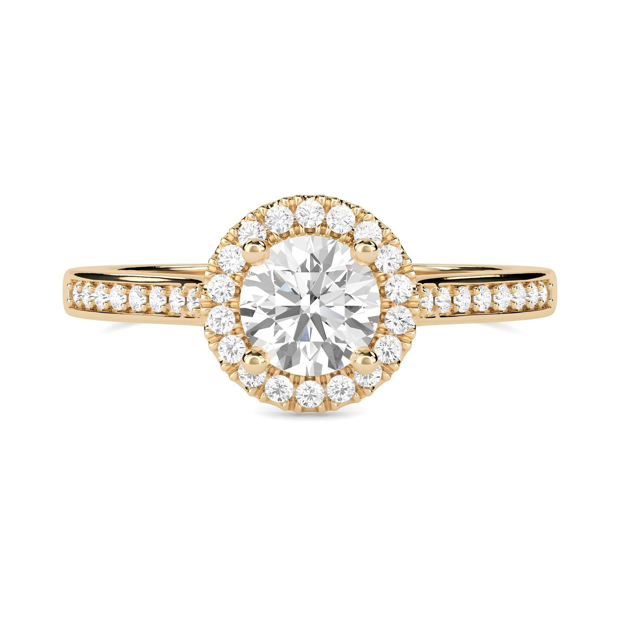 1.00 CT Round Lab Grown Diamond Halo Engagement Ring – EF VS/SI Certified Diamond in 14K Gold