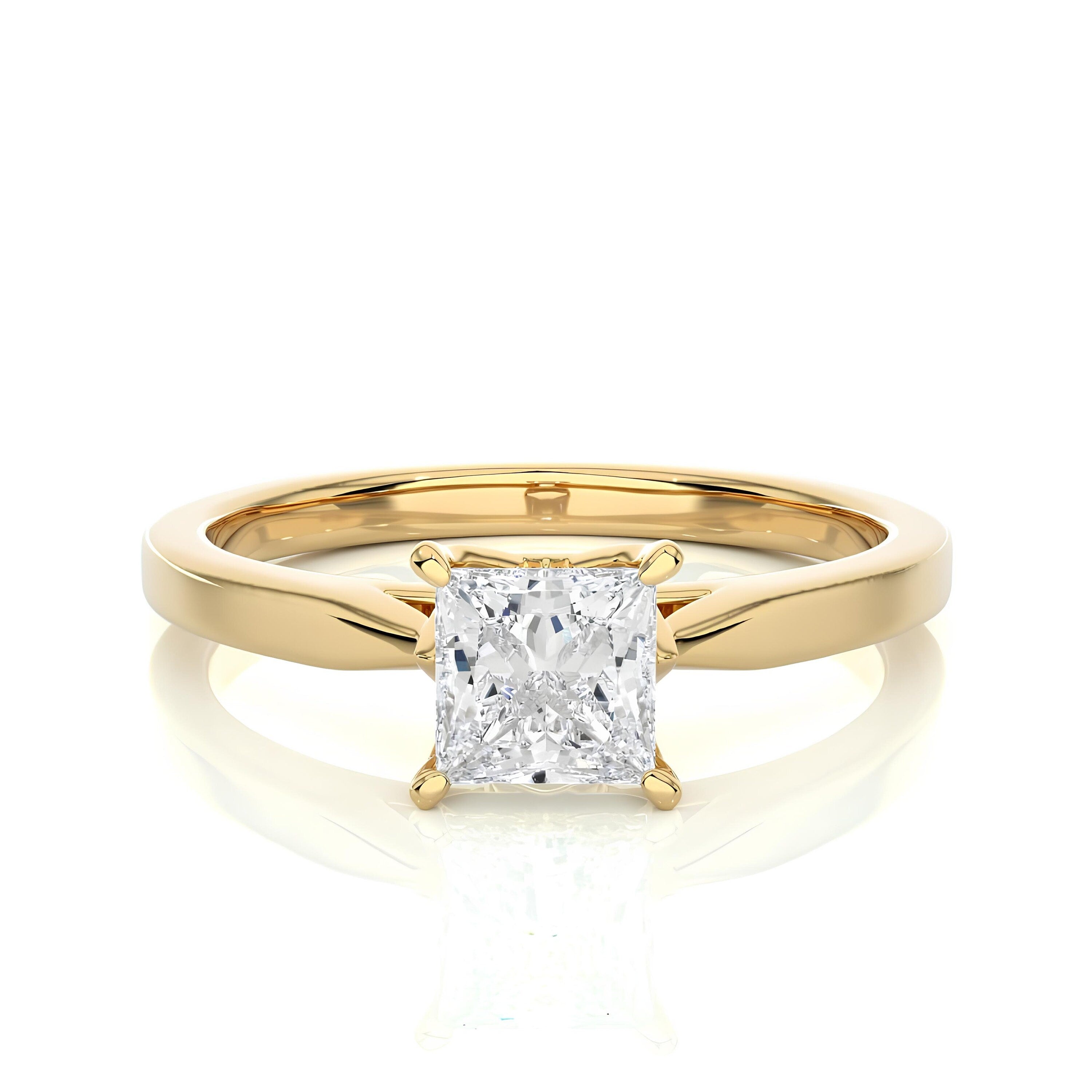 Certified 1.00 Ct Lab-Grown Princess Cut Diamond Solitaire Engagement Ring / EF VS/SI Conflict-Free Diamond / 14K Real Gold Anniversary and Wedding Ring