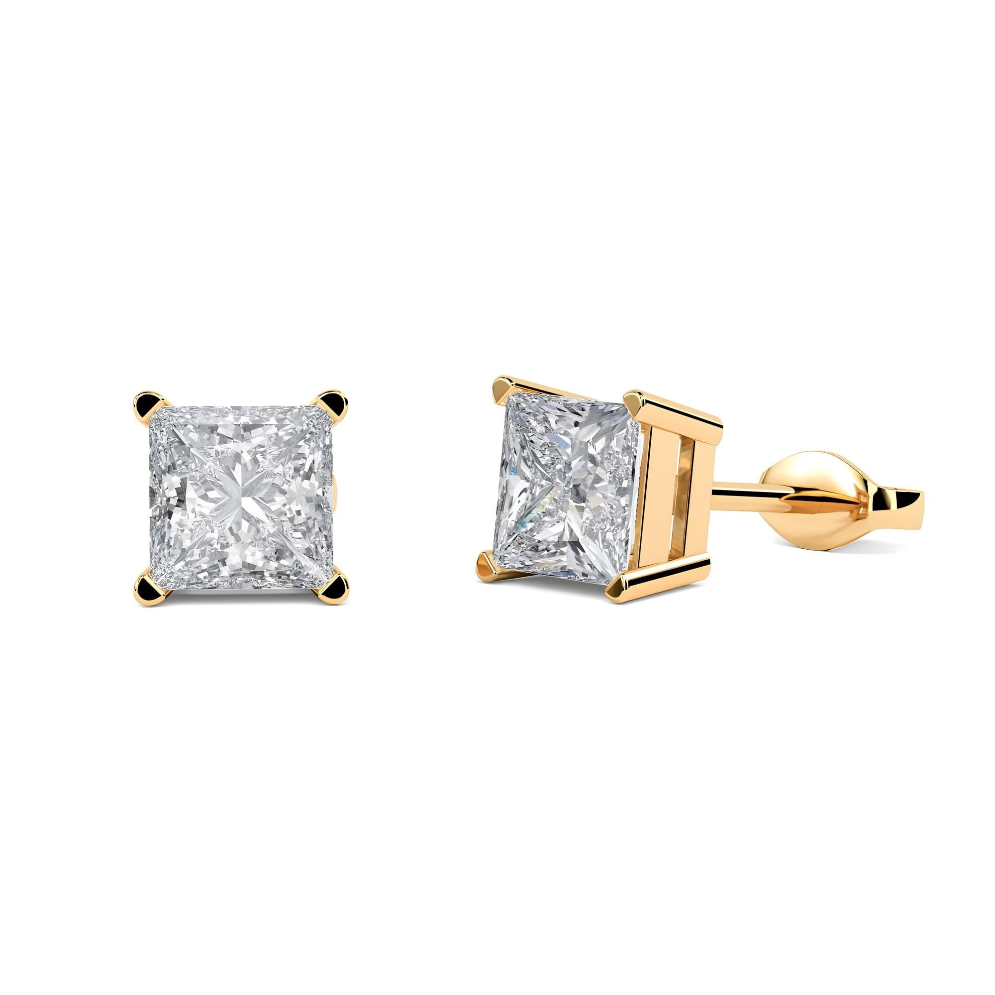 Princess Cut Lab-Grown Diamond Stud Earrings EF VS/SI Clarity 14K Solid Gold Push Back Earrings for Women