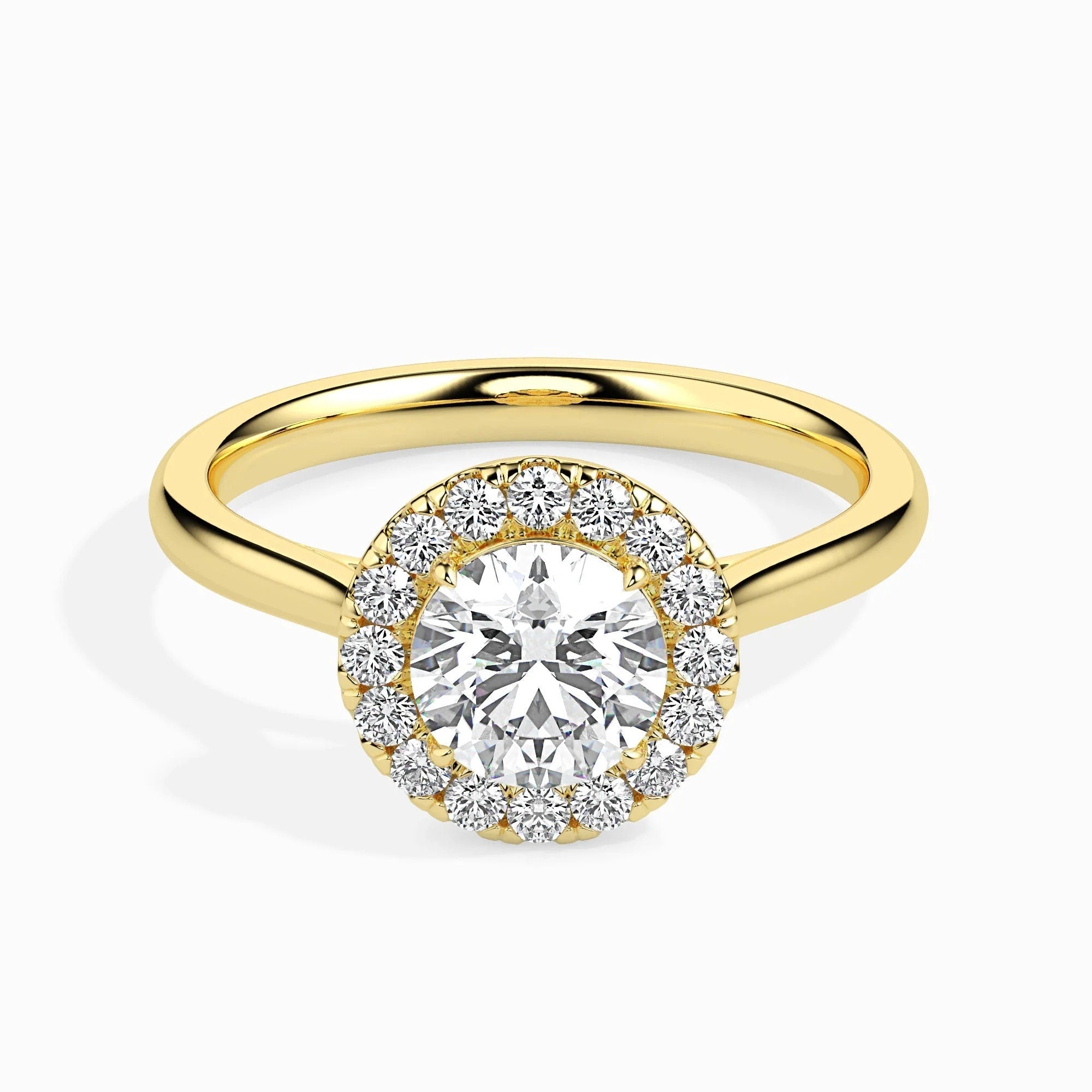 1.00 CT Certified Lab-Grown Diamond Bold Halo Engagement Ring – 14K Real Gold Wedding Ring with Conflict-Free Diamonds