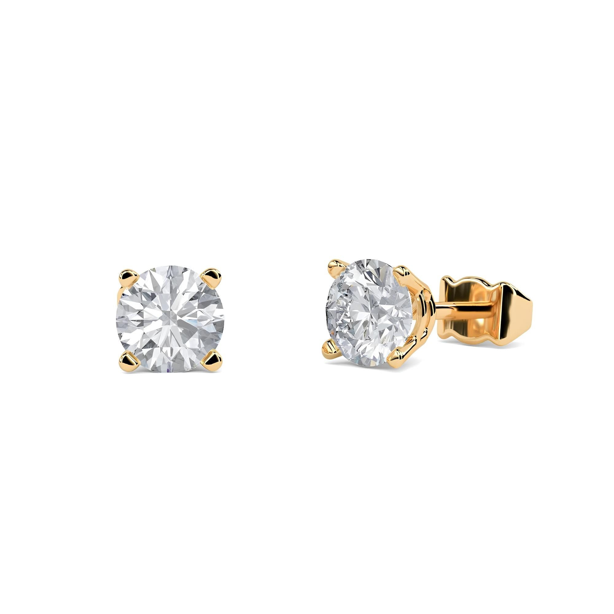 Solitaire Diamond Stud Earrings EF VS/SI Lab-Grown Diamonds 14K Gold Push Back Earrings for Women