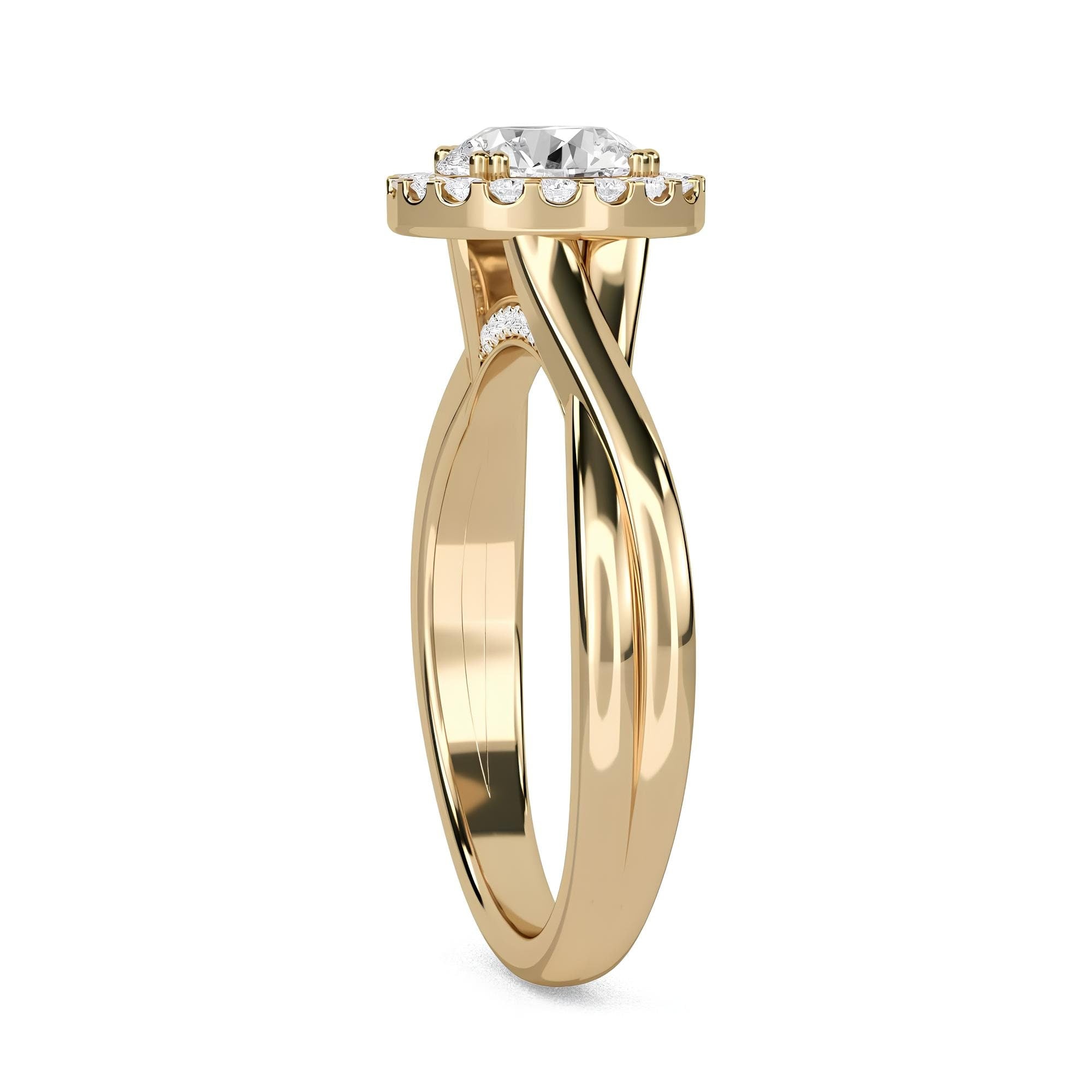 Sparkling Elegance: IGI Certified 1.00 CTW Round EF VS/SI Lab-Grown Diamond Twisted Halo Engagement Ring in 14K Solid Gold