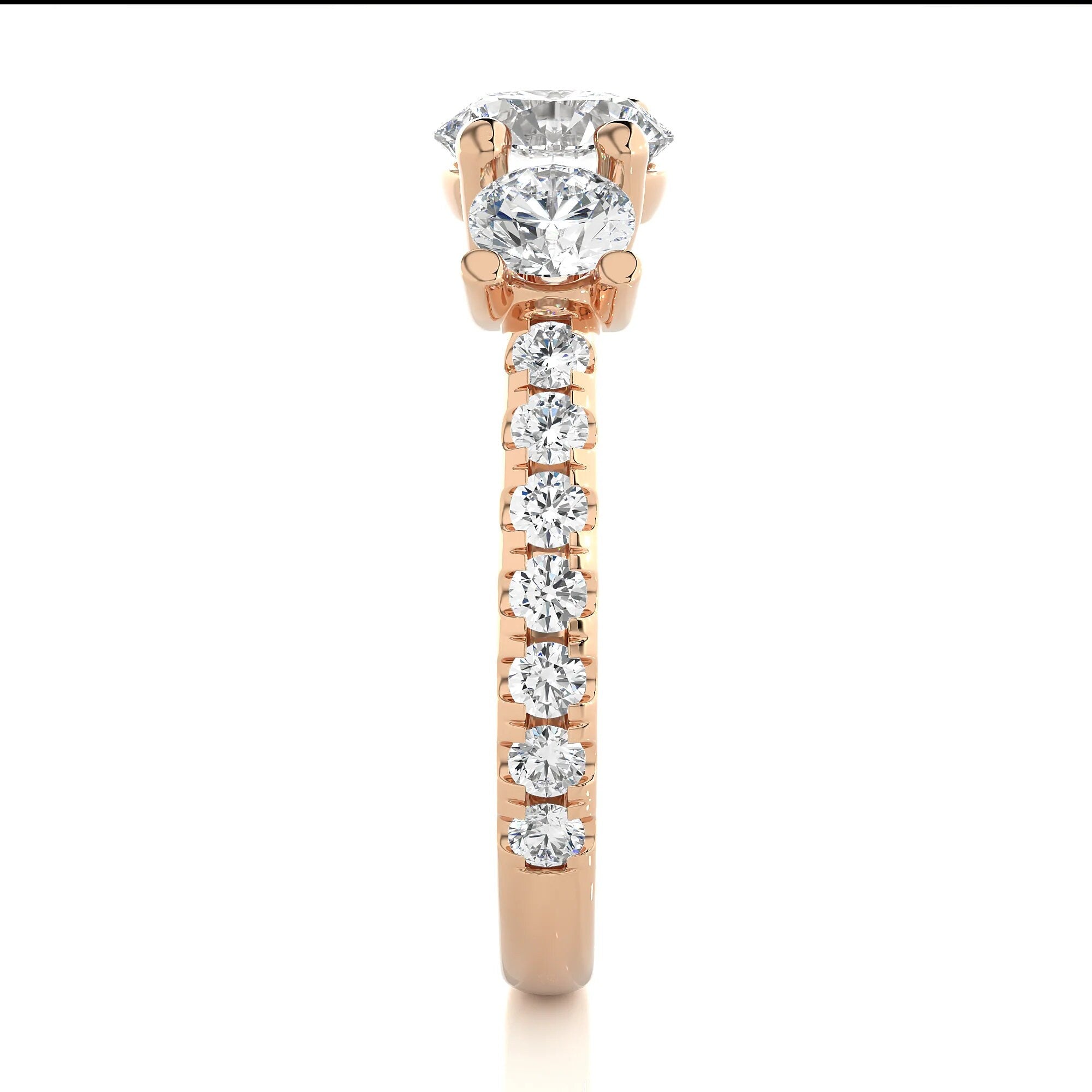 Round Three-Stone Trellis Engagement Ring IGI Certified EF VS/SI Lab-Grown Diamonds in 14K Real Gold