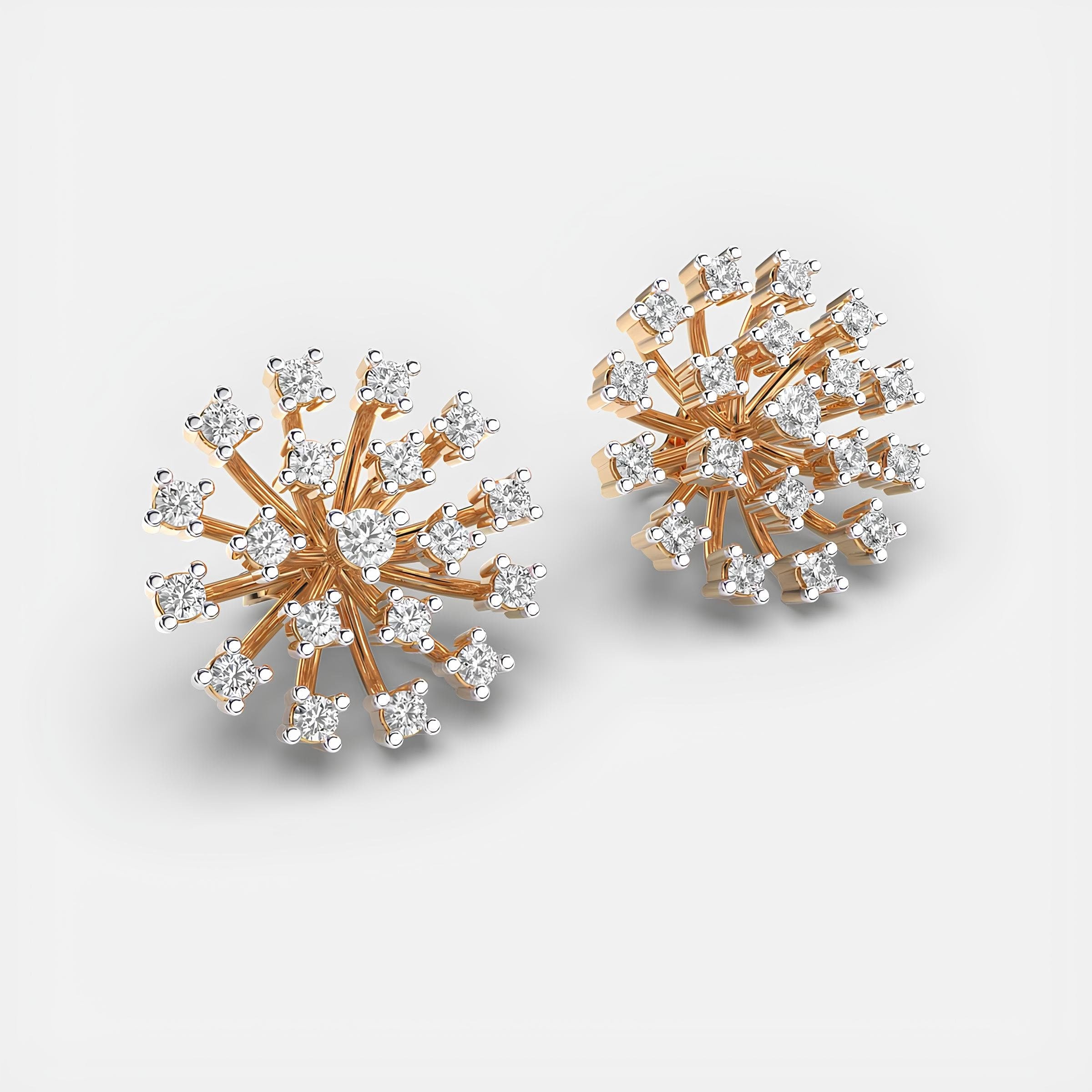 14k Solid Gold Earring Round Diamond Quad Cluster Flora EF VS/SI Lab Grown Diamond Stud Earrings