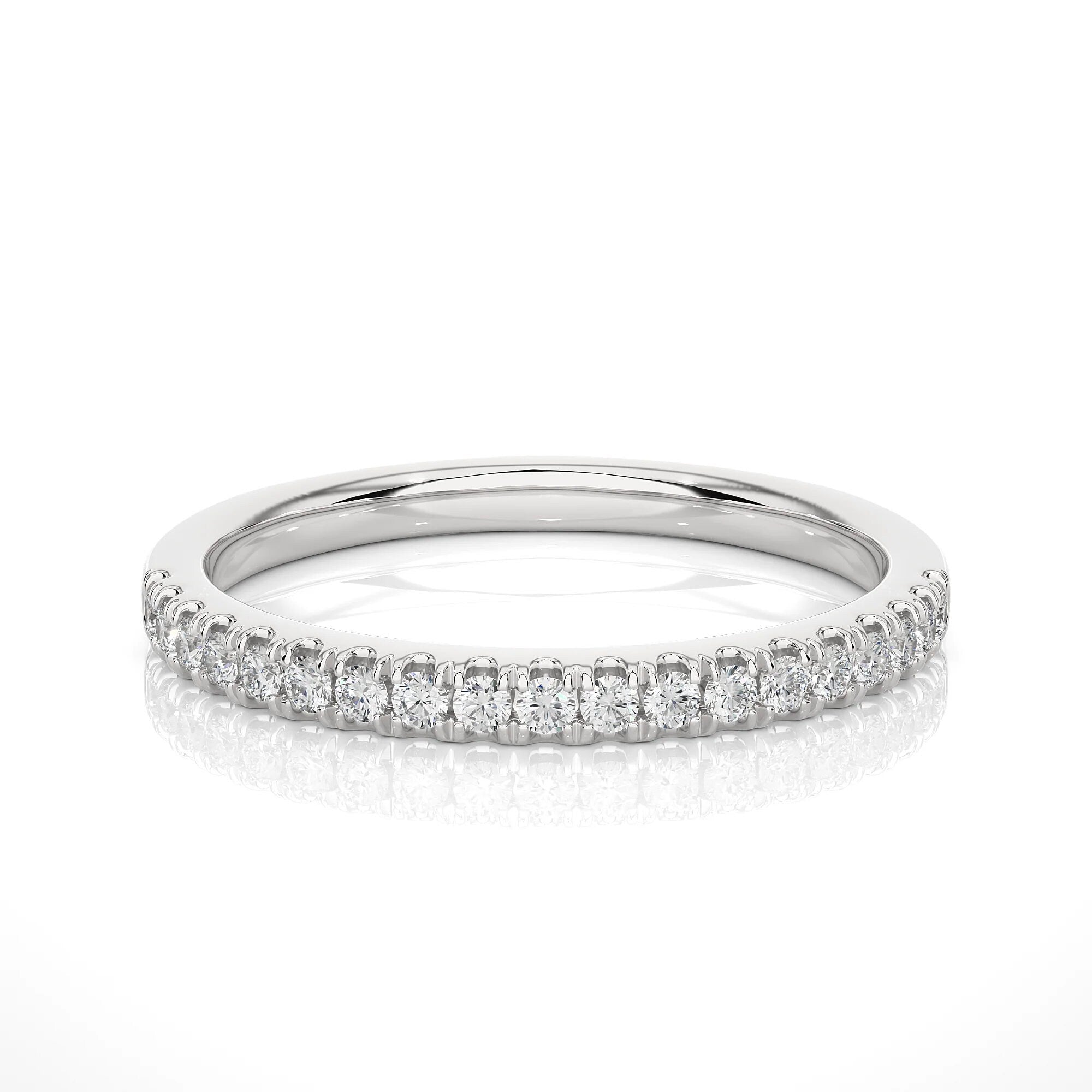 1.50MM Round Cut VS/SI Lab-Grown Diamond Band – Minimalist Half Eternity Ring in 14K Gold | Stackable, Matching, Anniversary Gift for Her