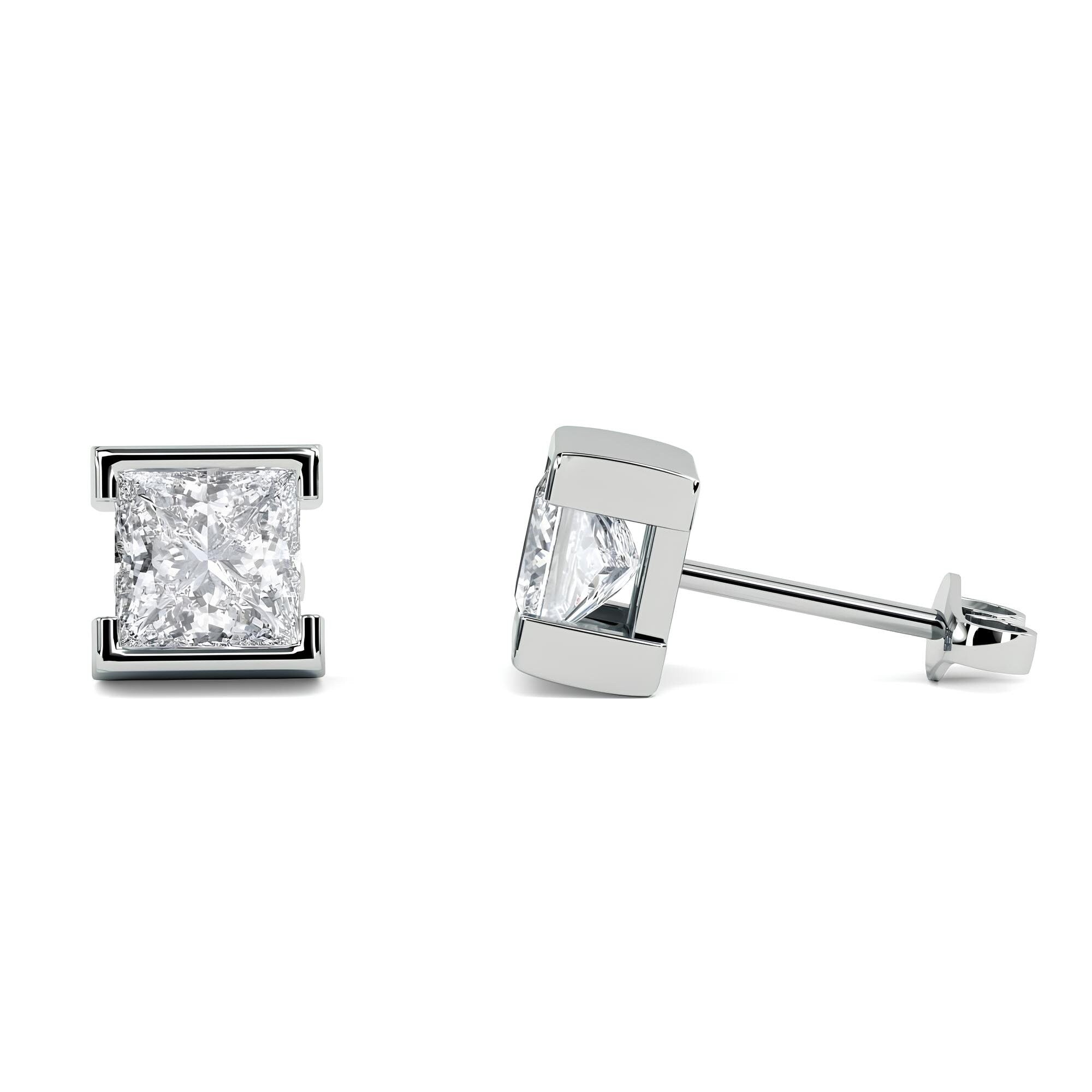 Princess Cut Lab-Grown Diamond Stud Earrings EF VS/SI Quality 14K Gold Push Back Earrings