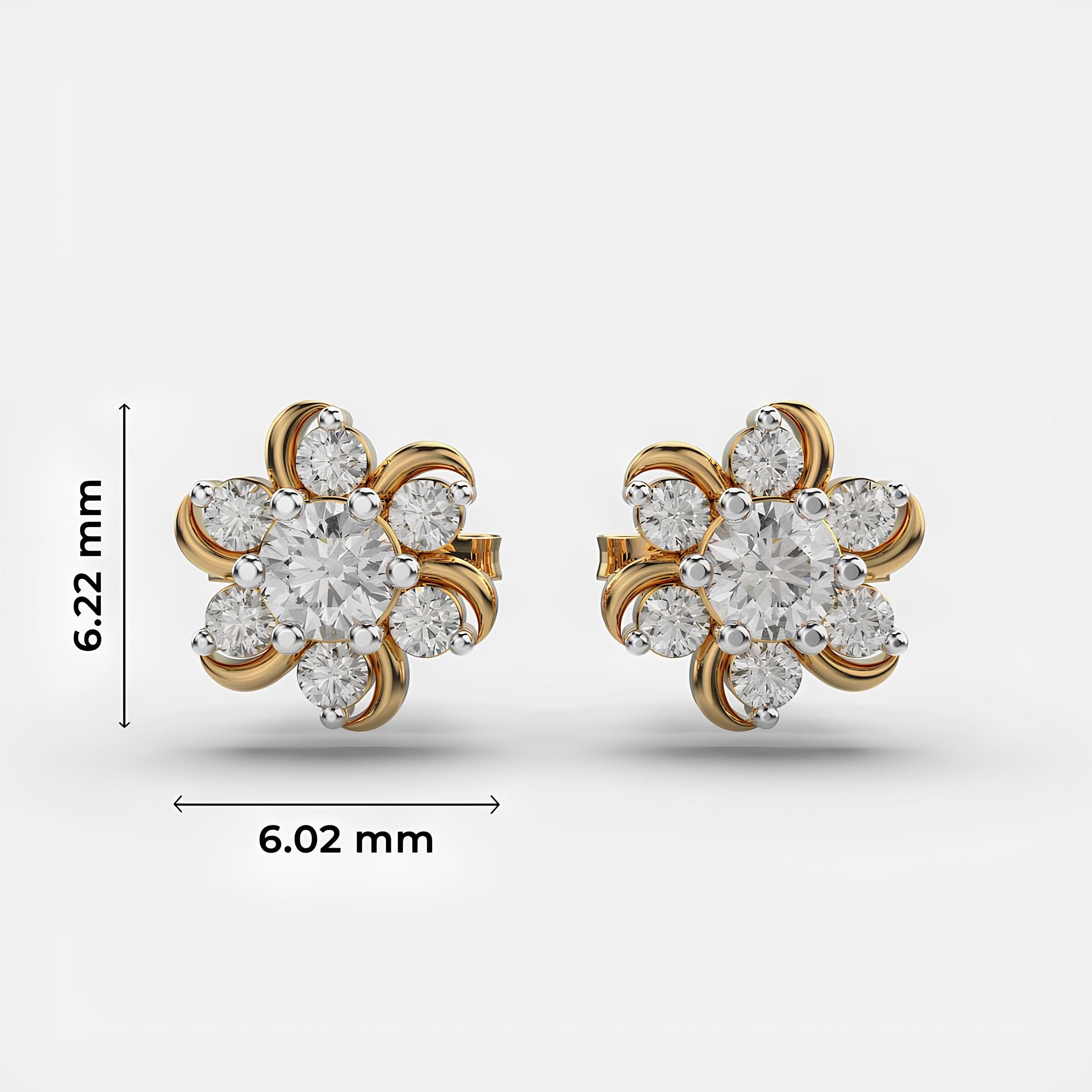 14K Solid Gold Periwinkle Flora Cluster Stud Earrings EF VS/SI Lab-Grown Round Diamonds Minimalist Diamond Earrings, Perfect Christmas Gift